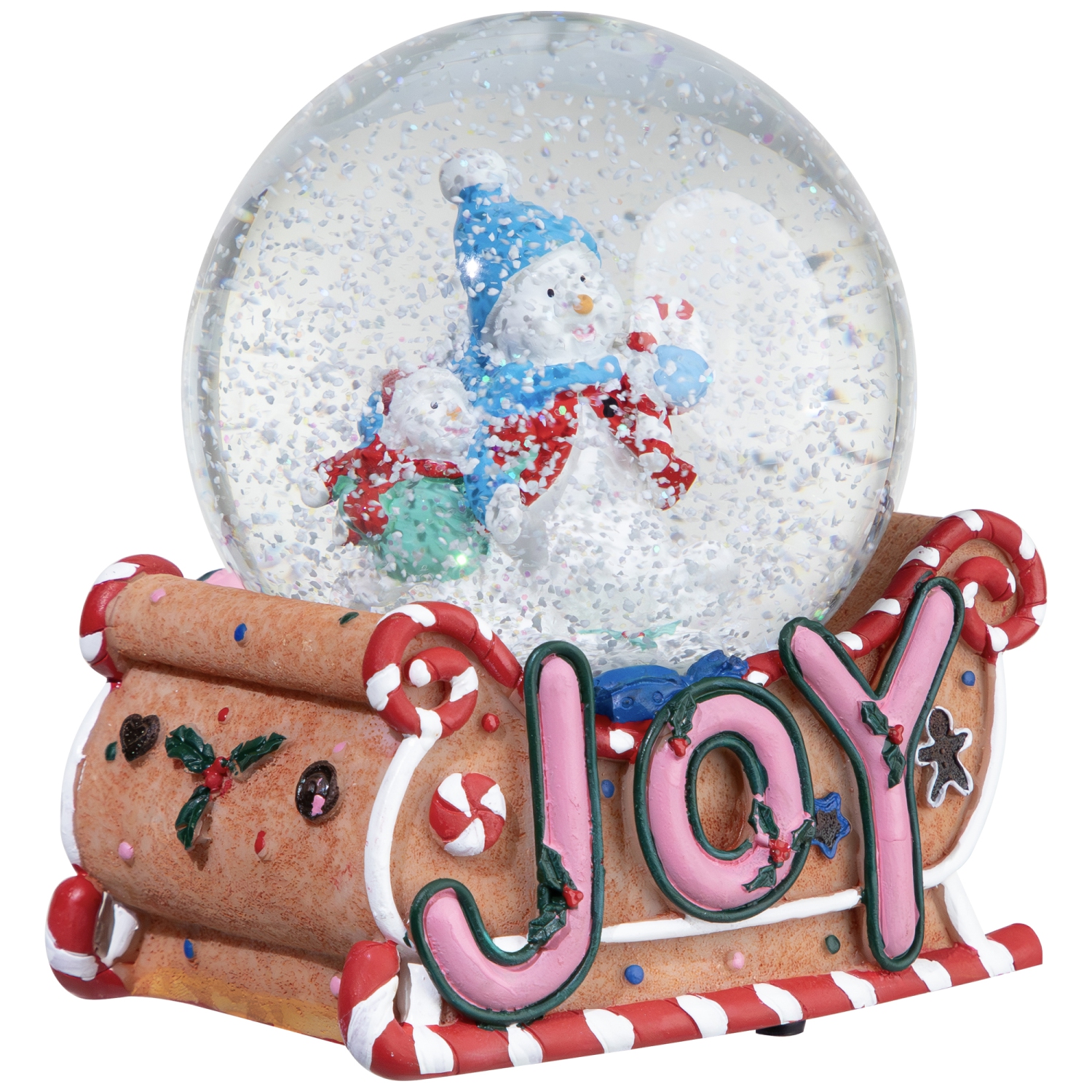 5.25" Musical "Joy" Snowmen and Gingerbread Sleigh Christmas Snow Globe