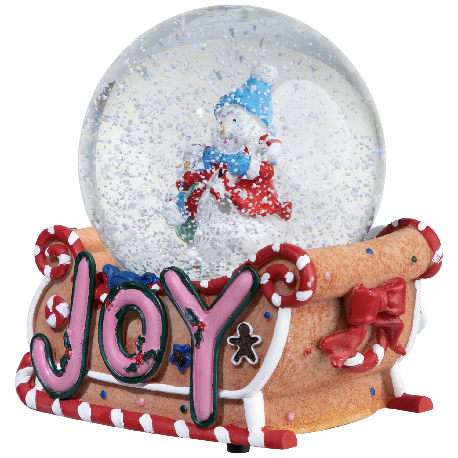 5.25" Musical "Joy" Snowmen and Gingerbread Sleigh Christmas Snow Globe