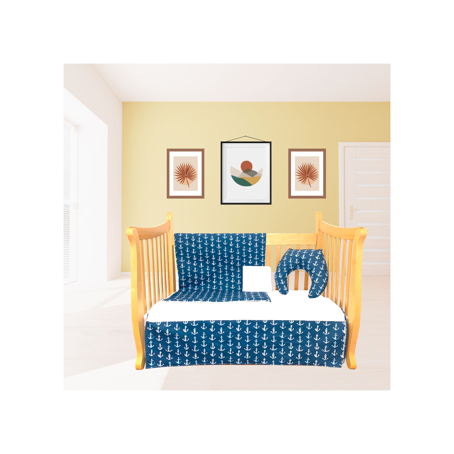 Blue Anchor Baby Bedding with Matching Feeding Pillow