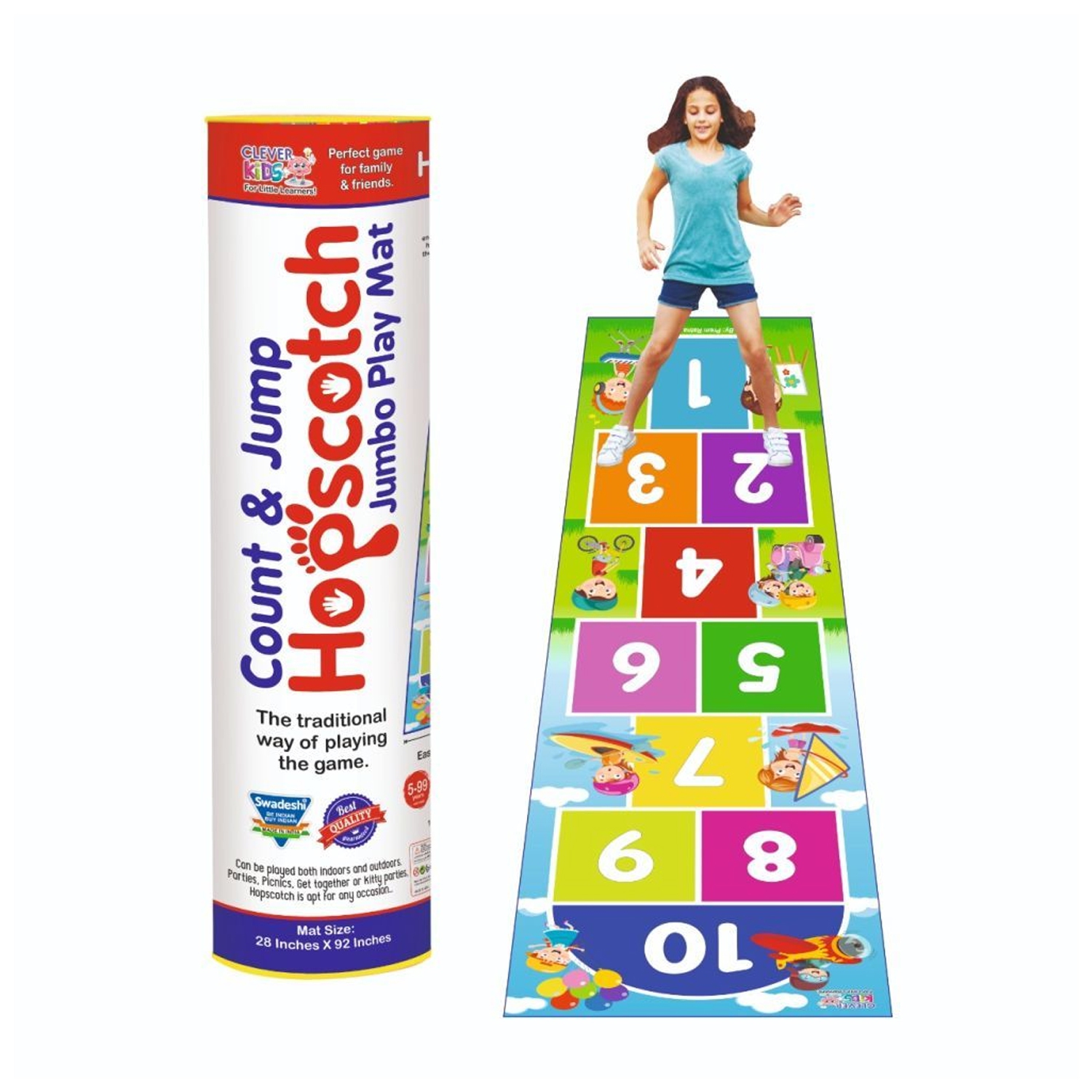 ISTAR Hopscotch Jumbo Play Game for Kids & Adults Family Game, Floor Game,Child Learning Game, Count and Jump Floor Games