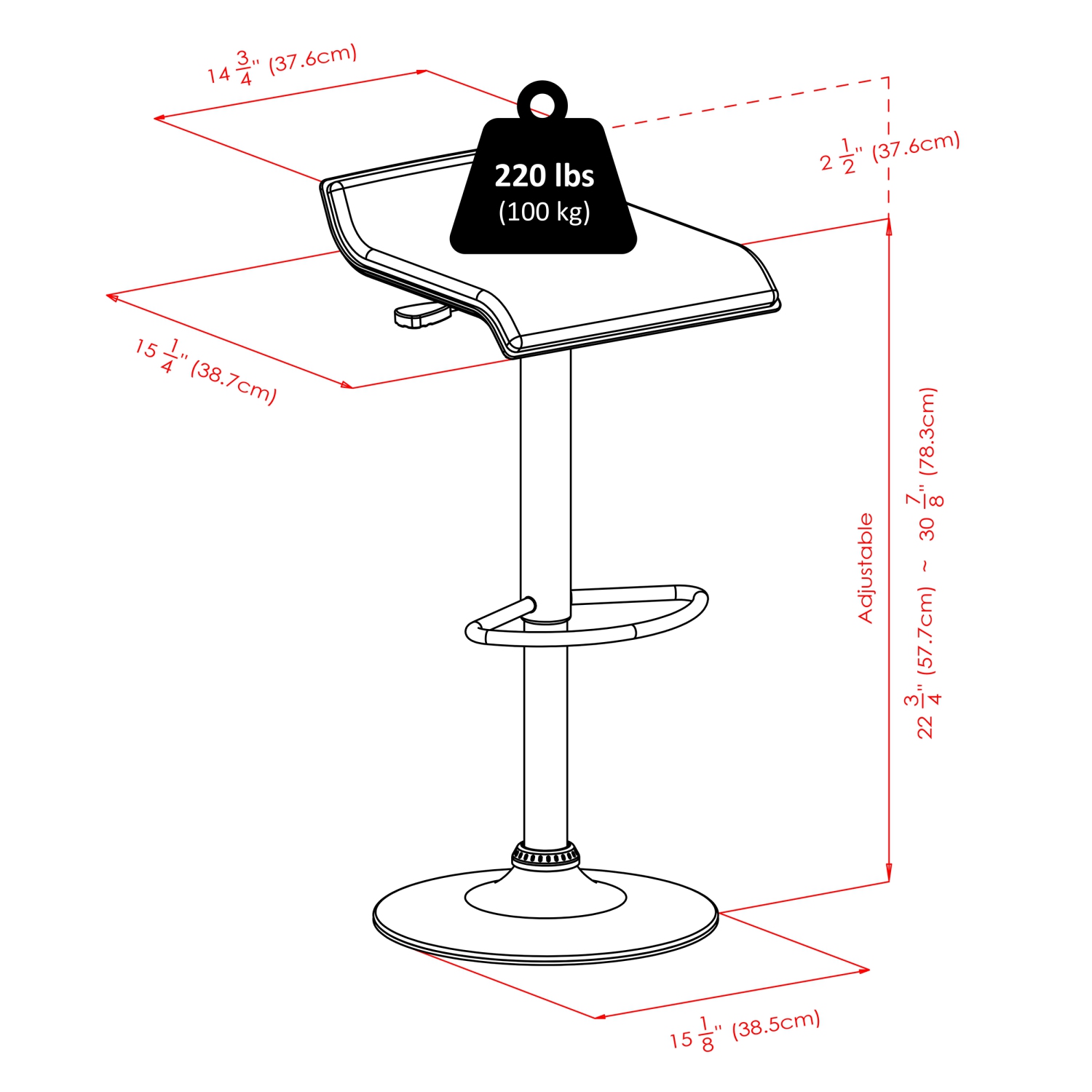 Tabouret pivotant ajustable Spectrum, noir et chrome