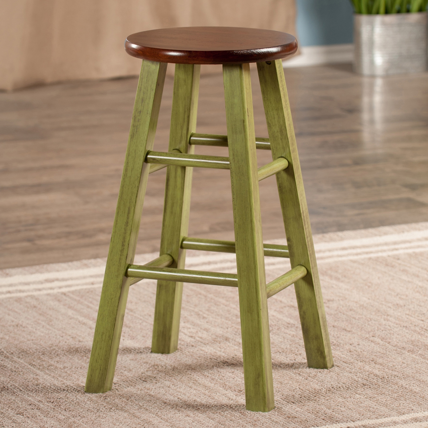 Tabouret de comptoir Ivy, vert rustique et noyer