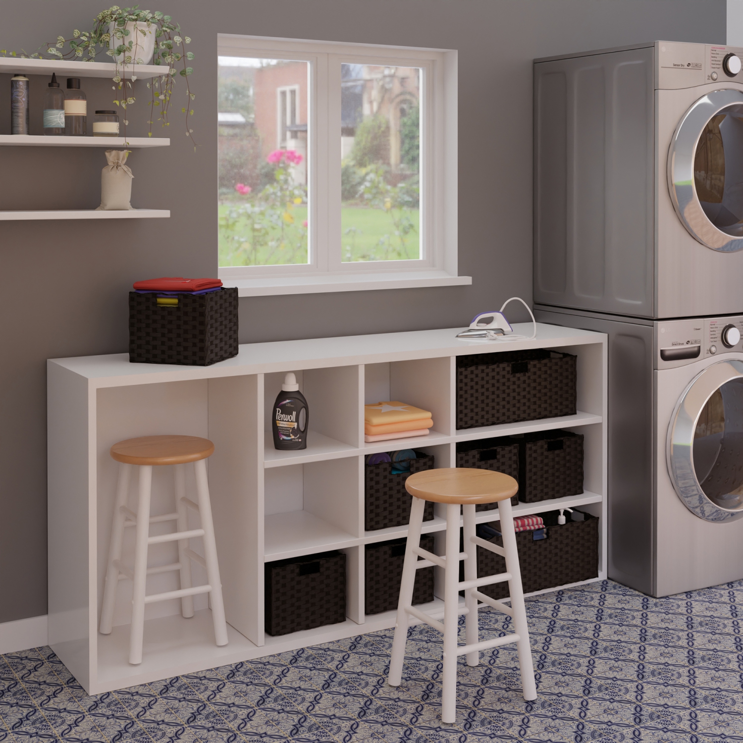 Ensemble de 2 tabourets de comptoir Huxton, naturel et blanc