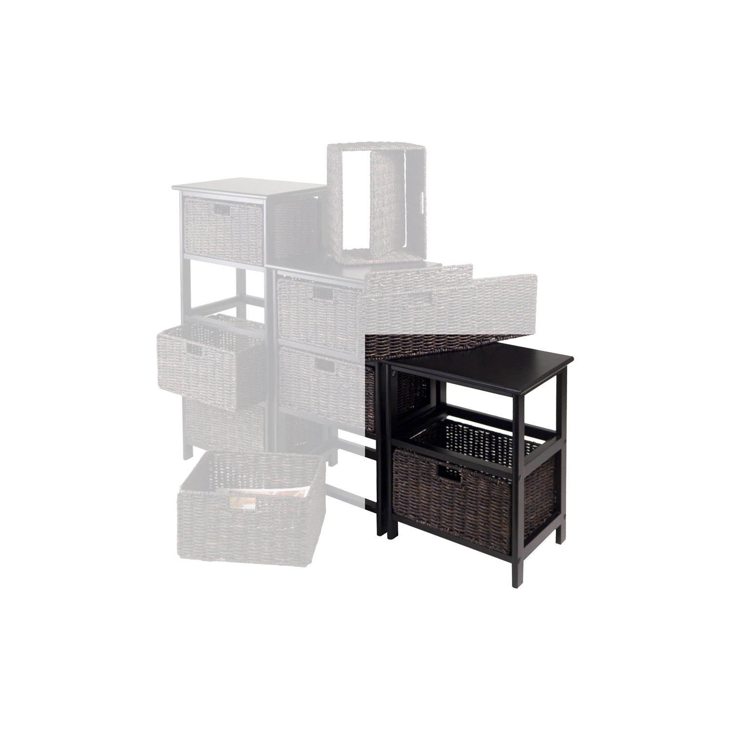 Omaha Storage Rack with 2 Foldable Corn Husk Baskets, Black and Chocolate