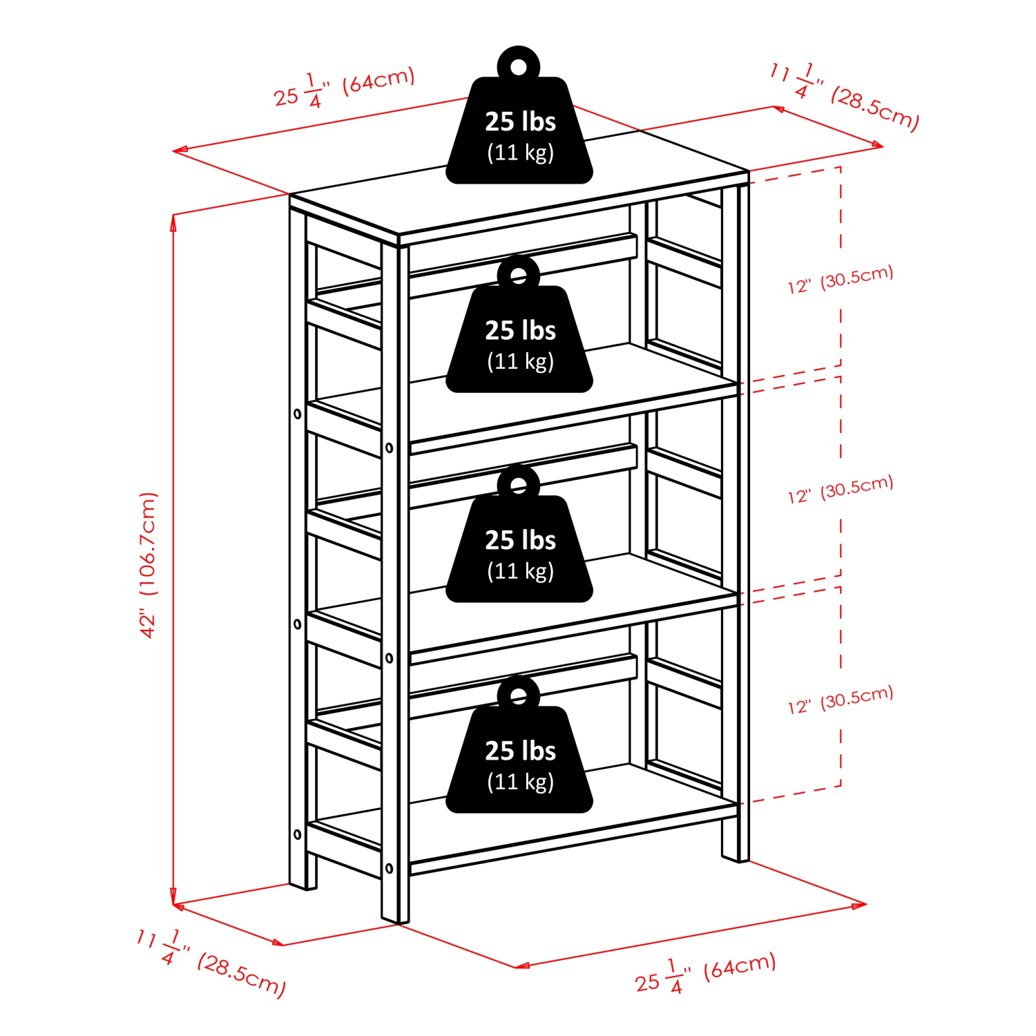 Étagère de rangement Torino à 4 pièces avec 2 paniers pliables en tissu, espresso et noir
