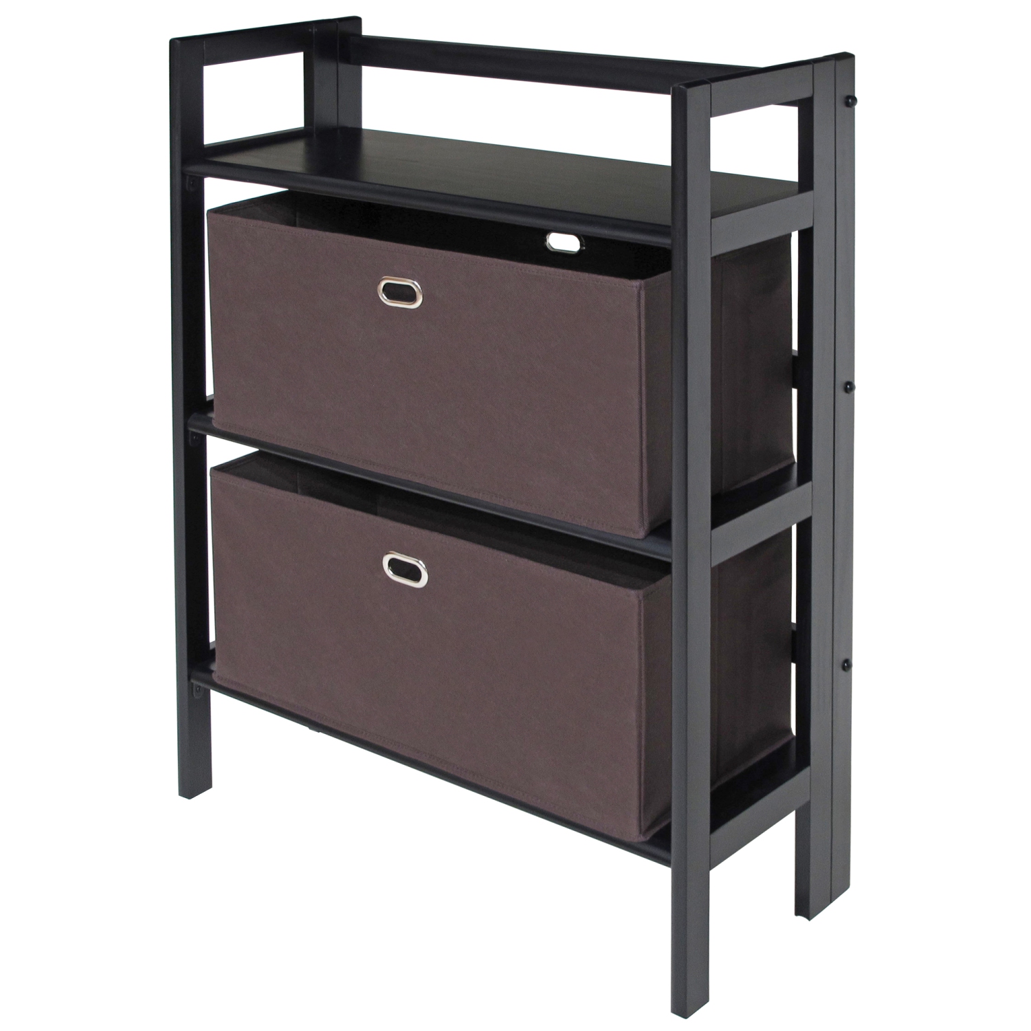 Torino 3-Pc Foldable Shelf with 2 Foldable Wide Fabric Baskets, Black and Chocolate
