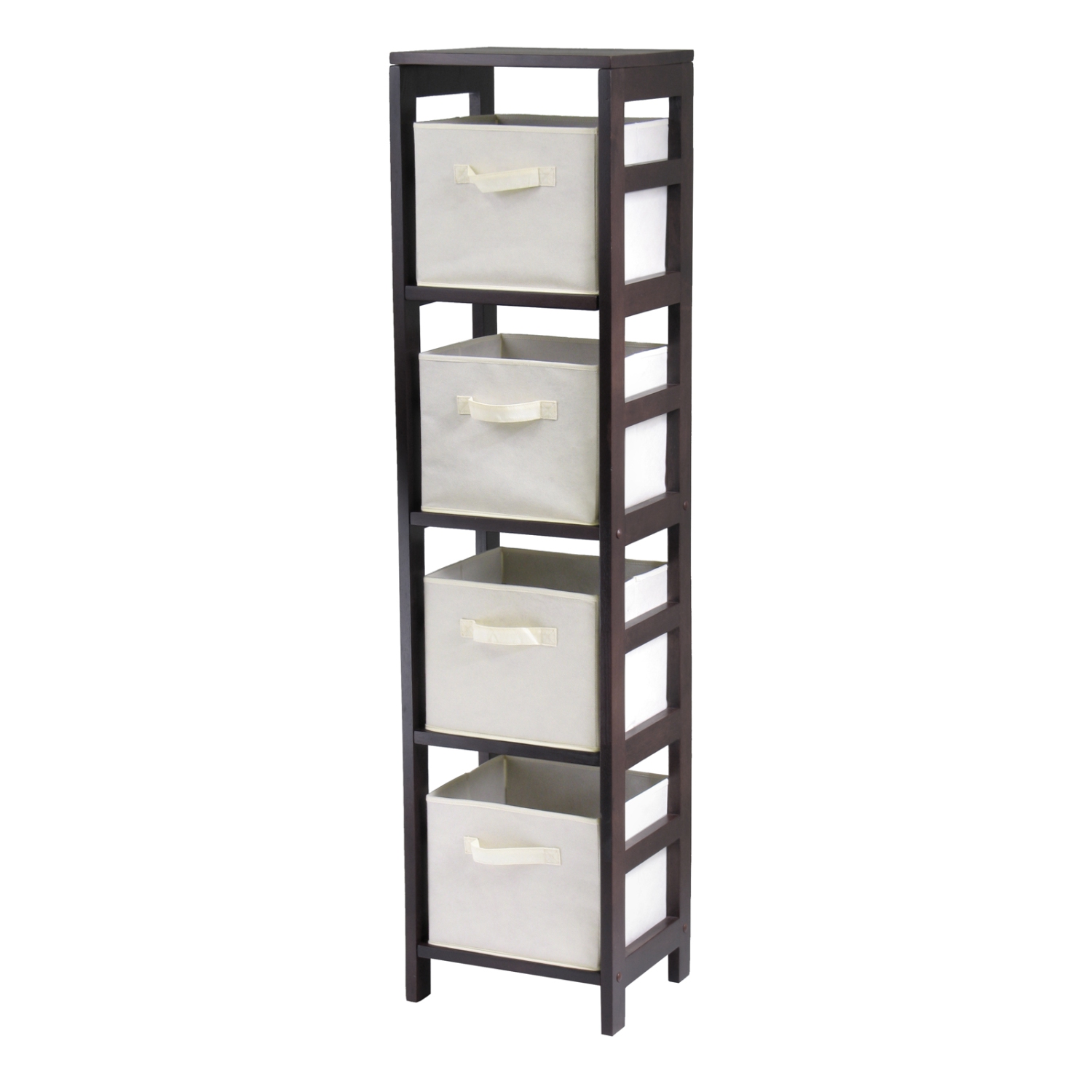 Capri 5-Pc Storage Shelf with 4 Foldable Fabric Baskets, Espresso and Beige