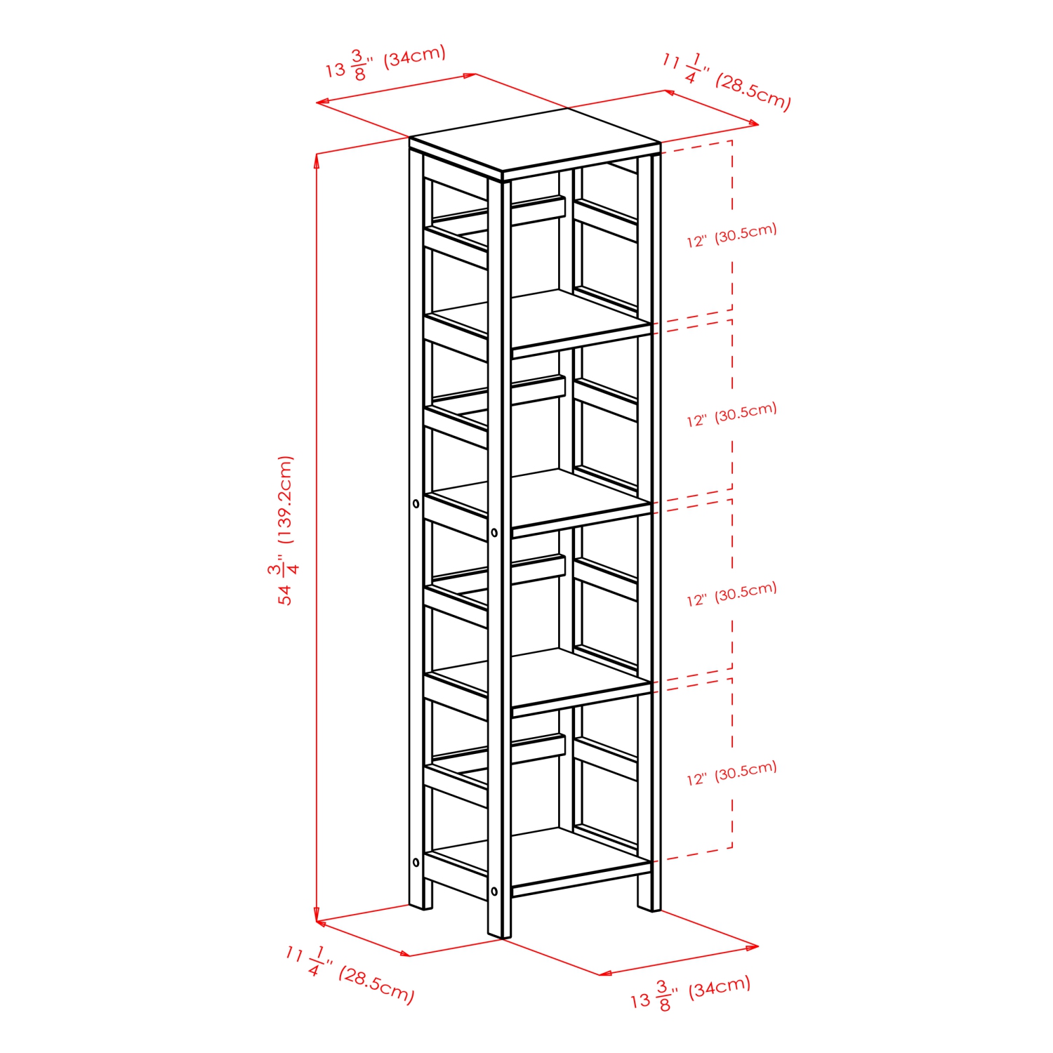 Étagère de rangement à 4 tablettes Leo, espresso