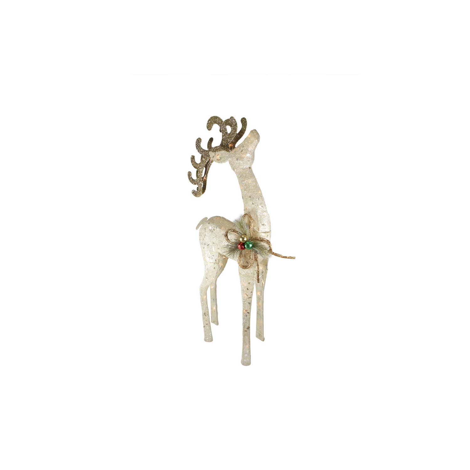 46" Pre-Lit Brown and Ivory Reindeer Outdoor Christmas Decor