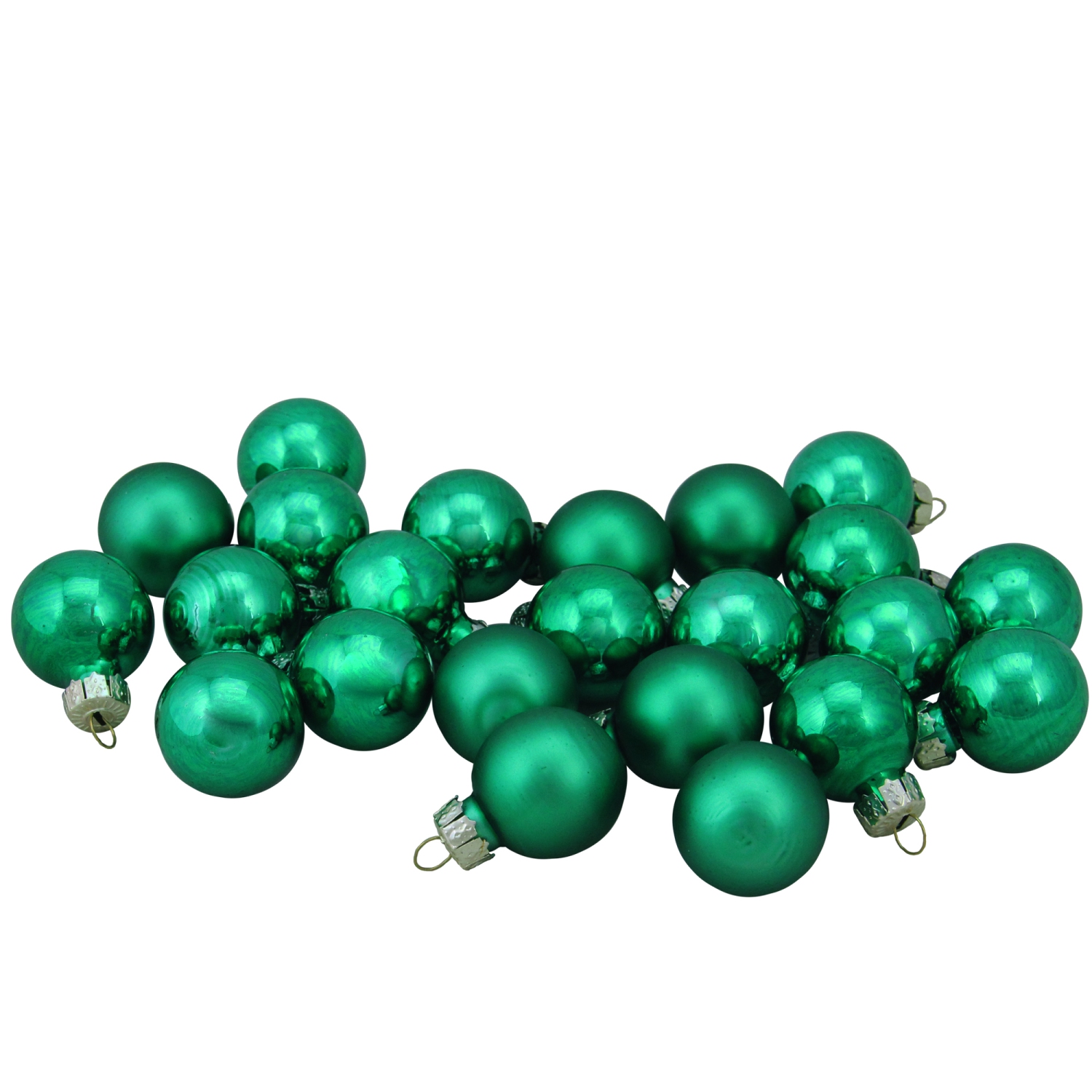 24ct Green 2-Finish Glass Christmas Ball Ornaments 1"