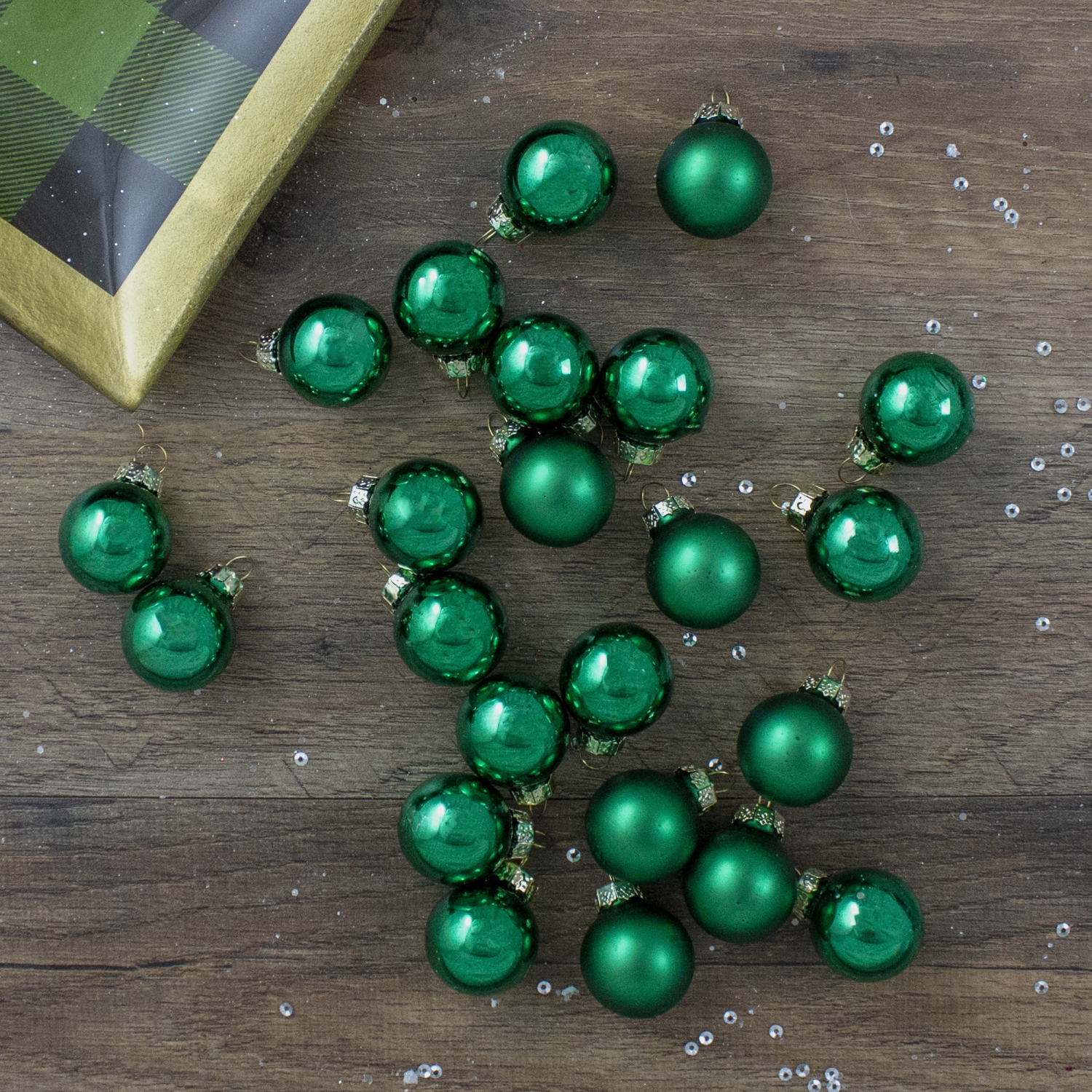 24ct Green 2-Finish Glass Christmas Ball Ornaments 1"