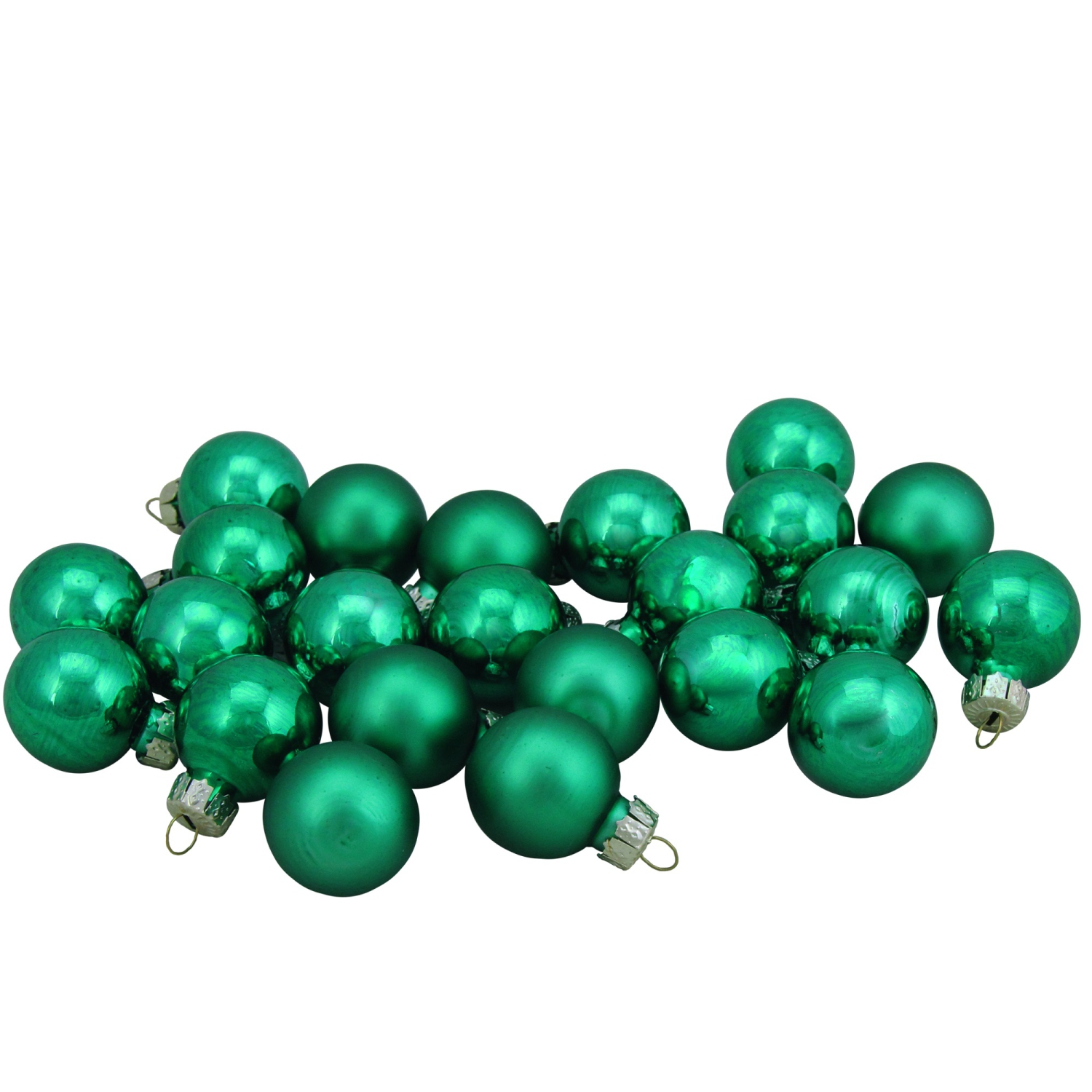 24ct Green 2-Finish Glass Christmas Ball Ornaments 1"
