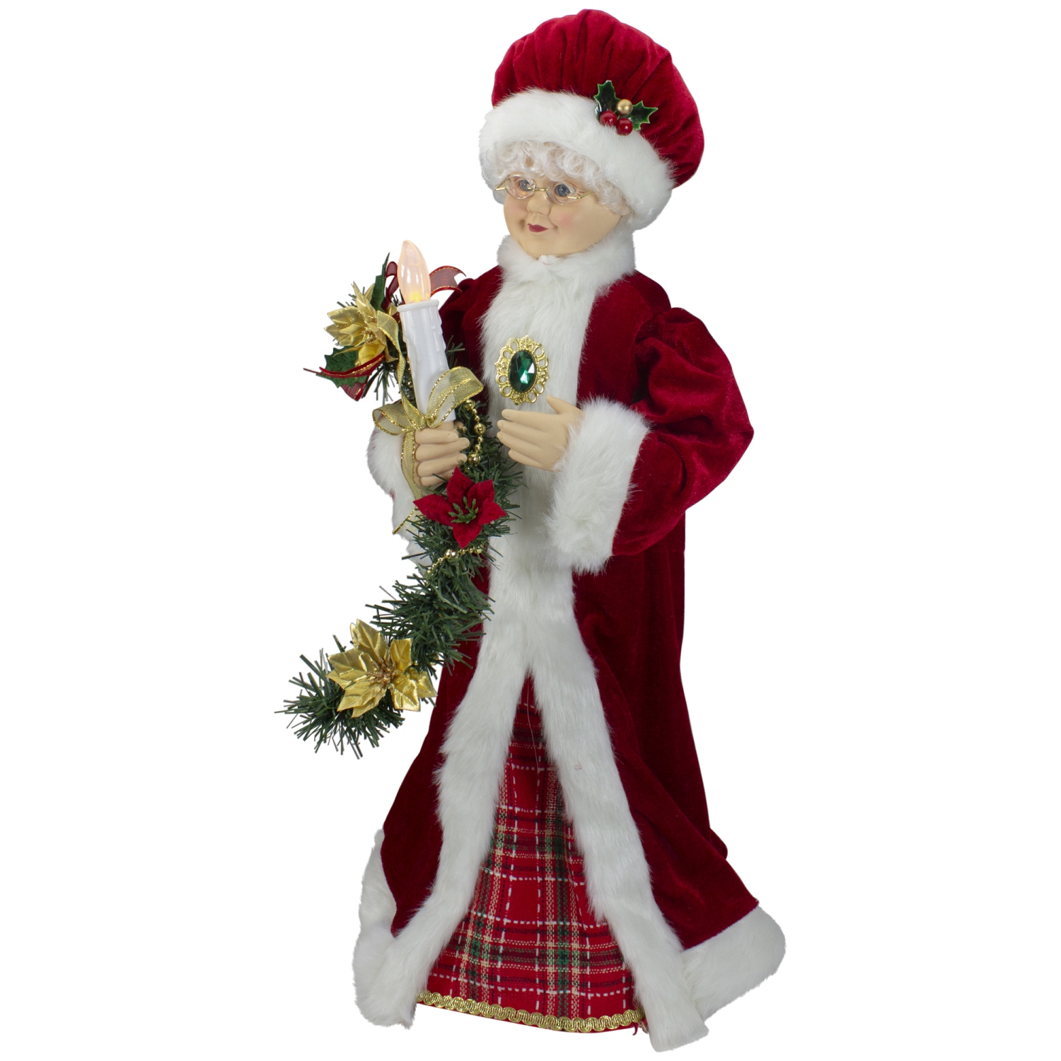 24-Inch Animated Mrs. Claus with Lighted Candle Musical Christmas Figure