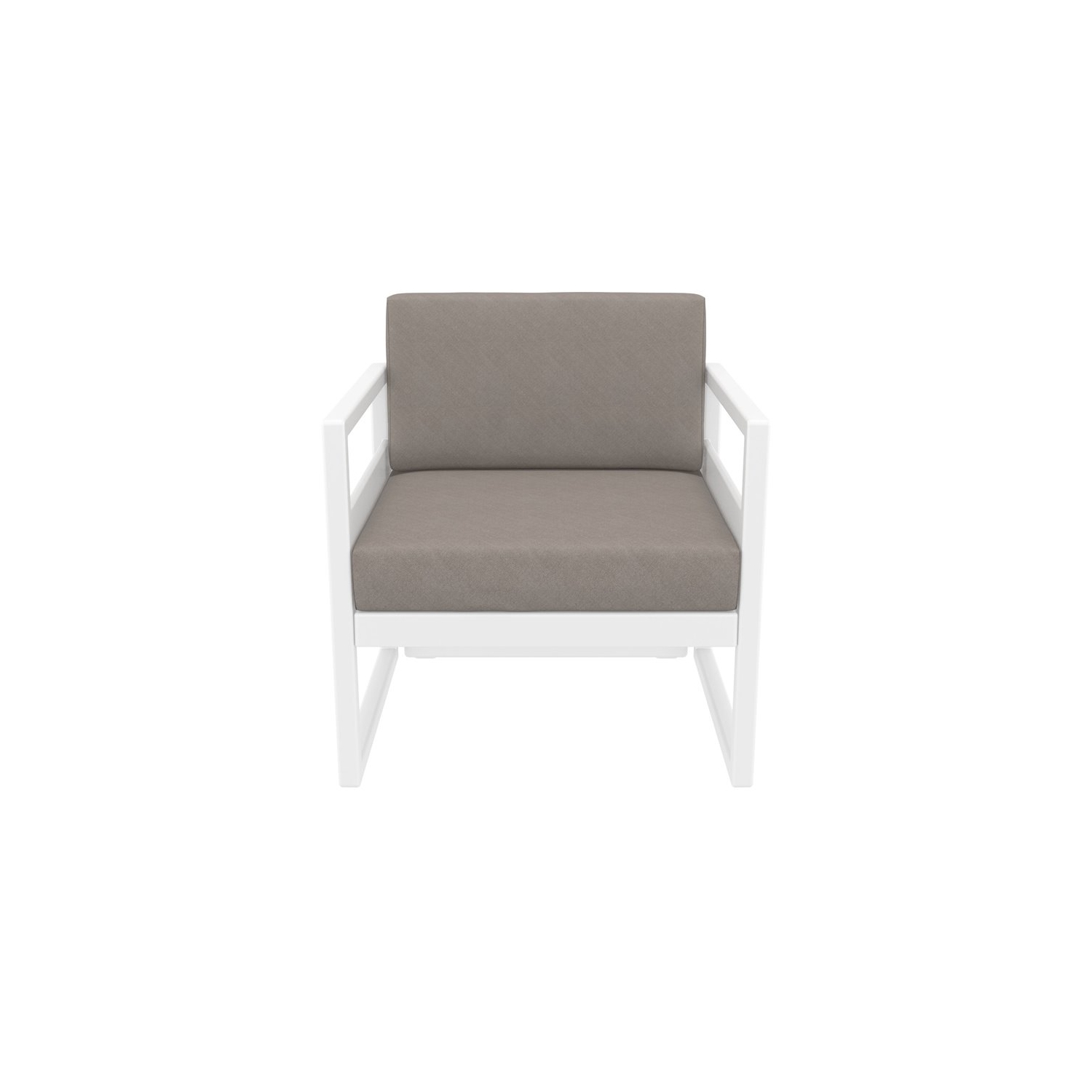 Fauteuil club de patio Mykonos blanc avec coussins taupe en acrylique