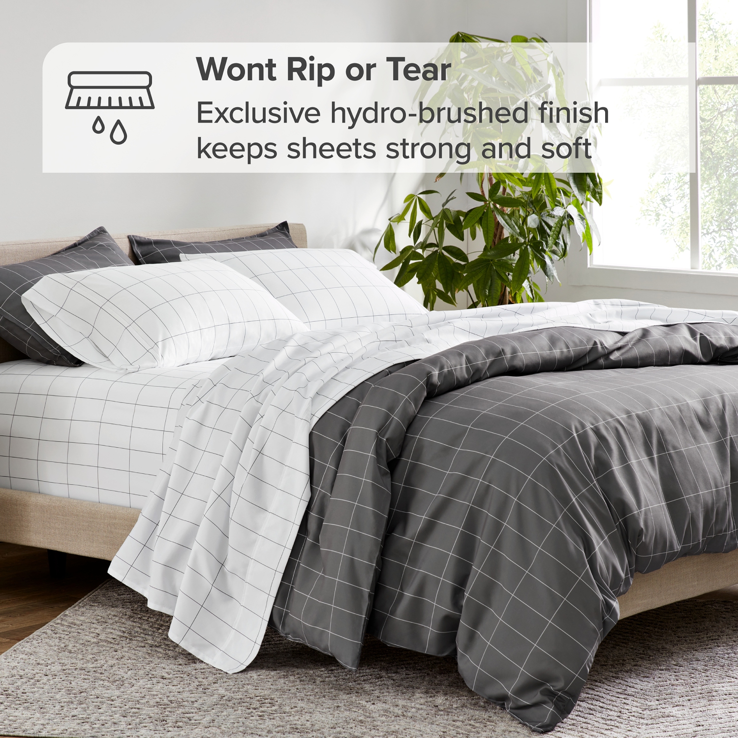 Bare Home Duvet Cover and Sham Set - Premium 1800 Ultra-Soft Brushed Microfiber - Hypoallergenic, Easy Care, Wrinkle Resistant - Grid - Grey/White,