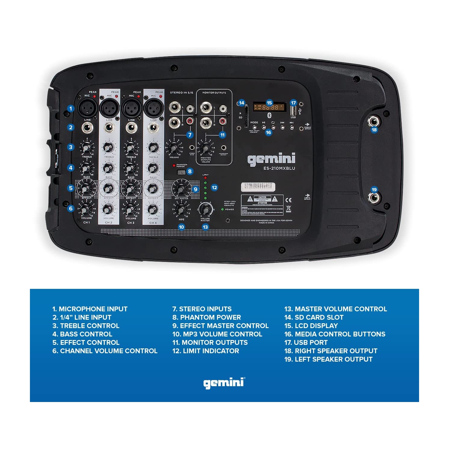 Gemini ES210MXBLUST Portable PA System