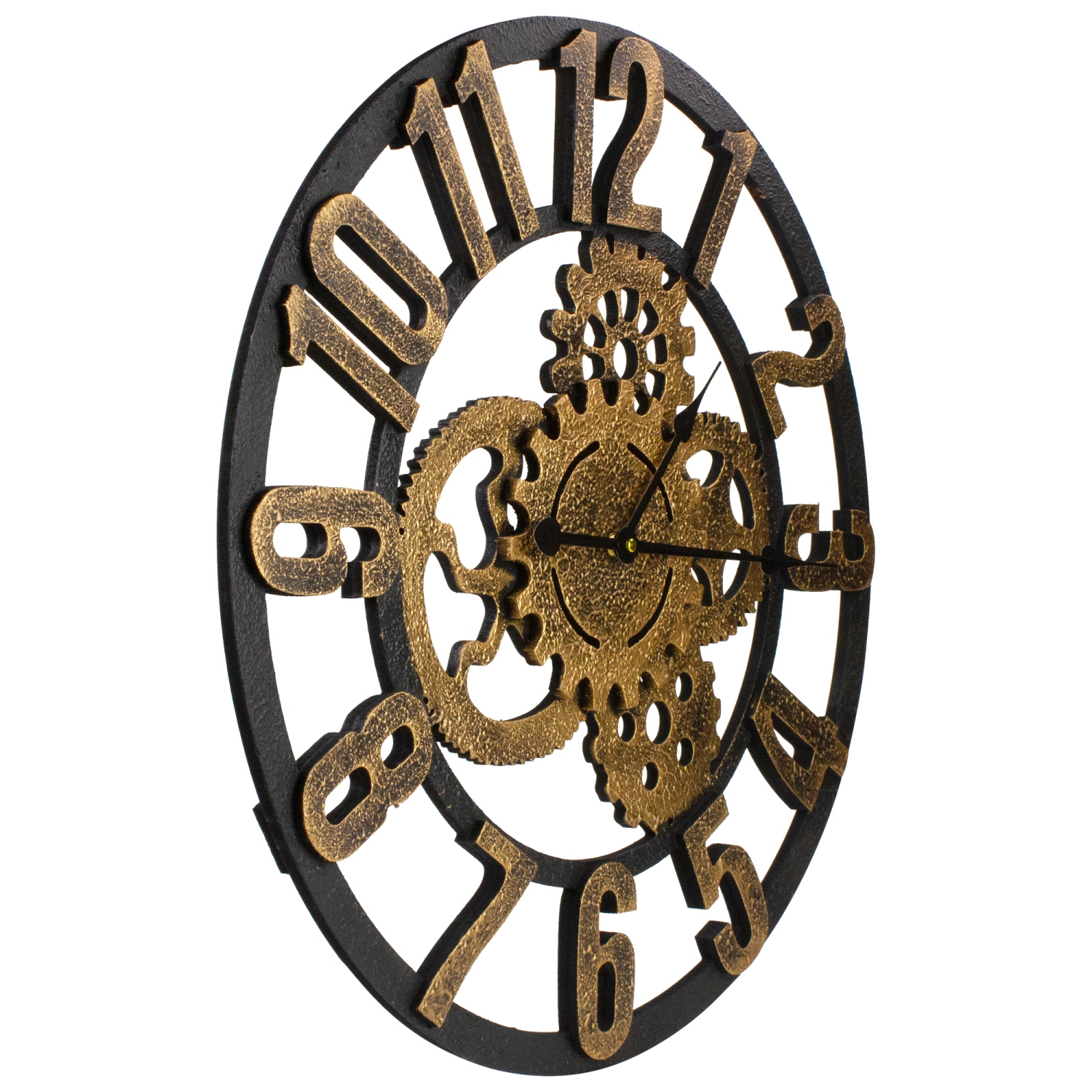 24" Gold and Black Battery Operated Round Wall Clock with Cogs