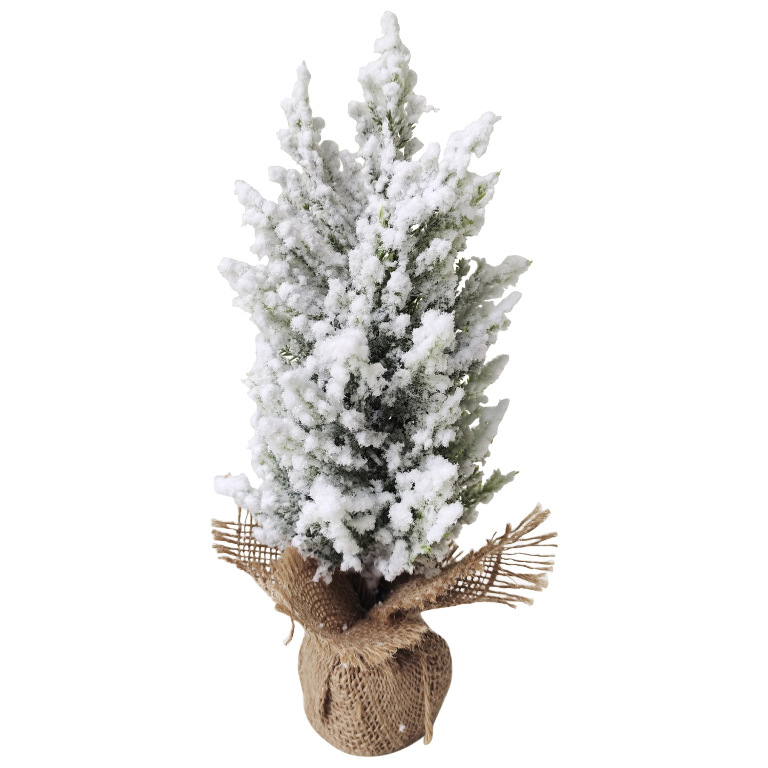 12.5" Heavily Flocked Pine Tree in Burlap Base Christmas Decoration