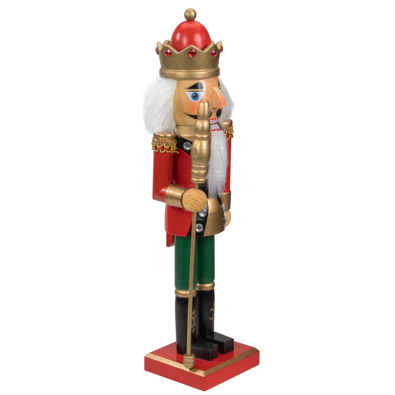 14" Red and Gold Wooden Christmas Nutcracker King with Scepter
