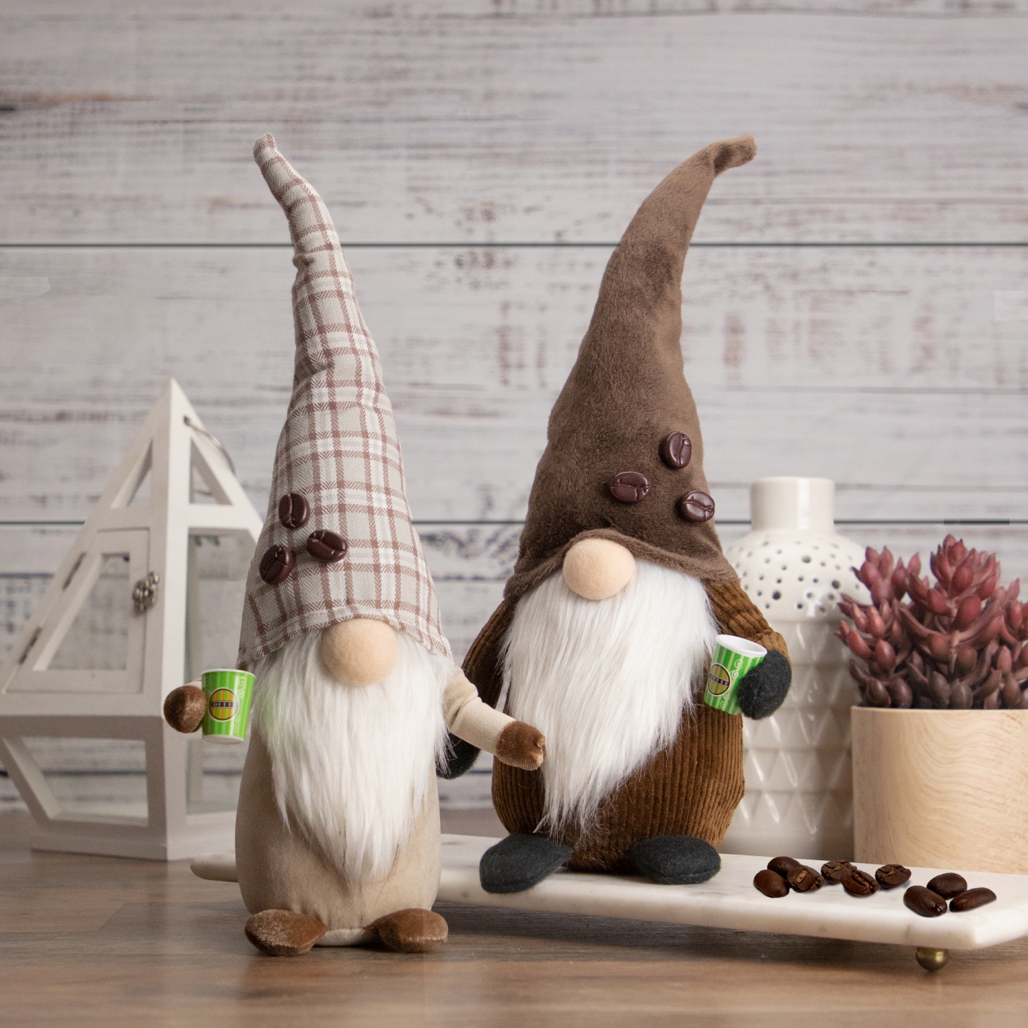 14.5" Brown Coffee Bean Gnome with Coffee Cup