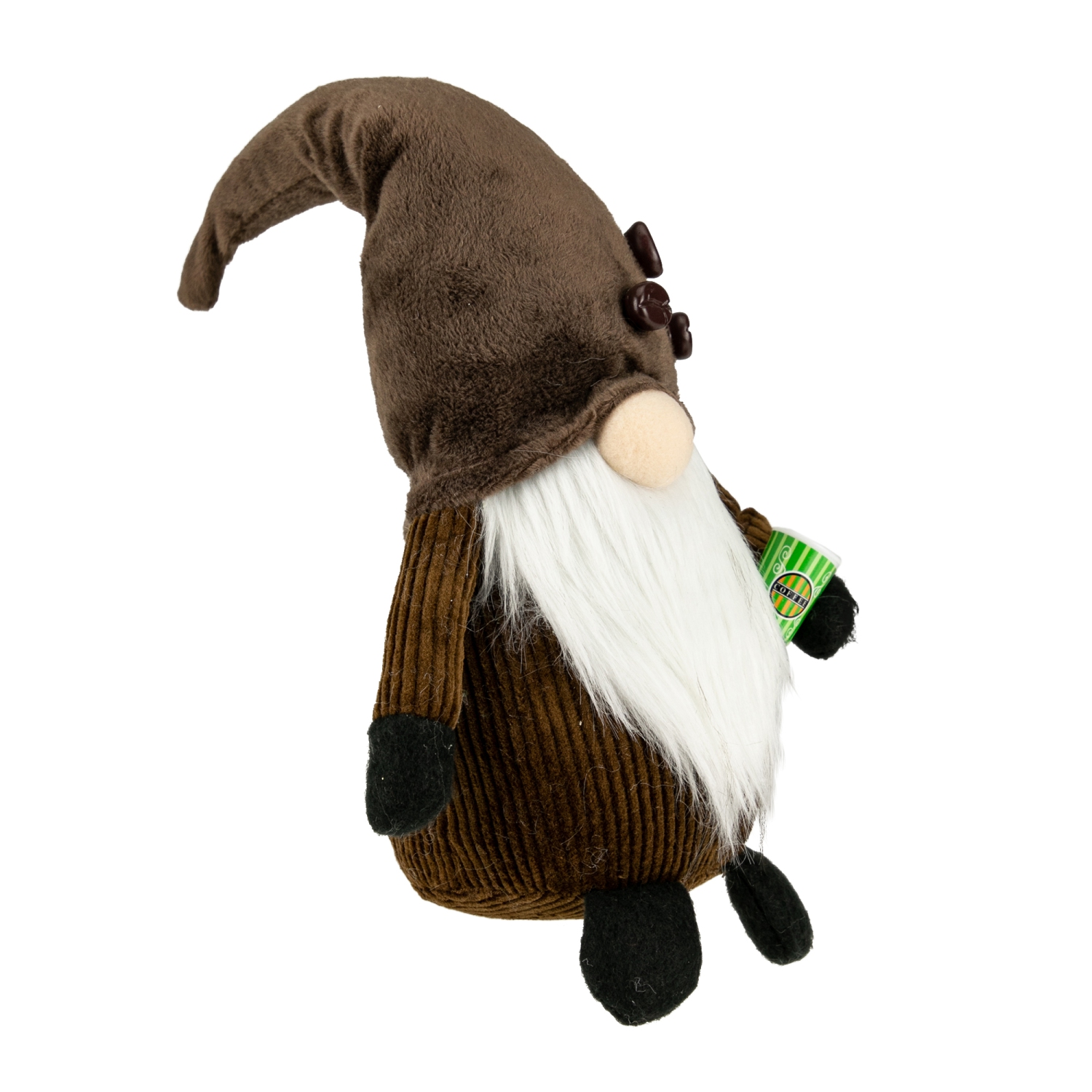 14.5" Brown Coffee Bean Gnome with Coffee Cup