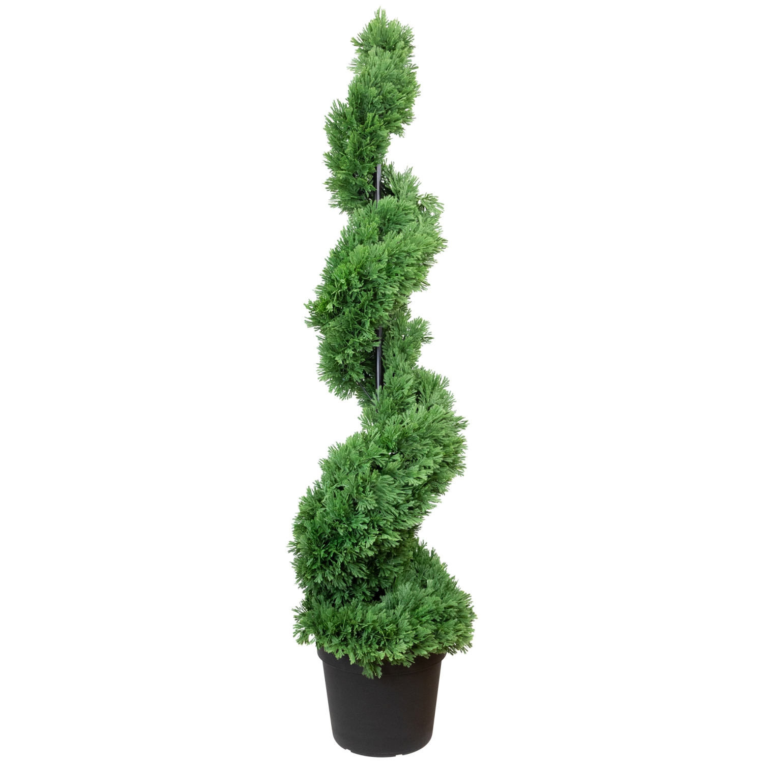 Real Touch™ Artificial Cedar Spiral Topiary Tree in Black Pot, Unlit - 5'