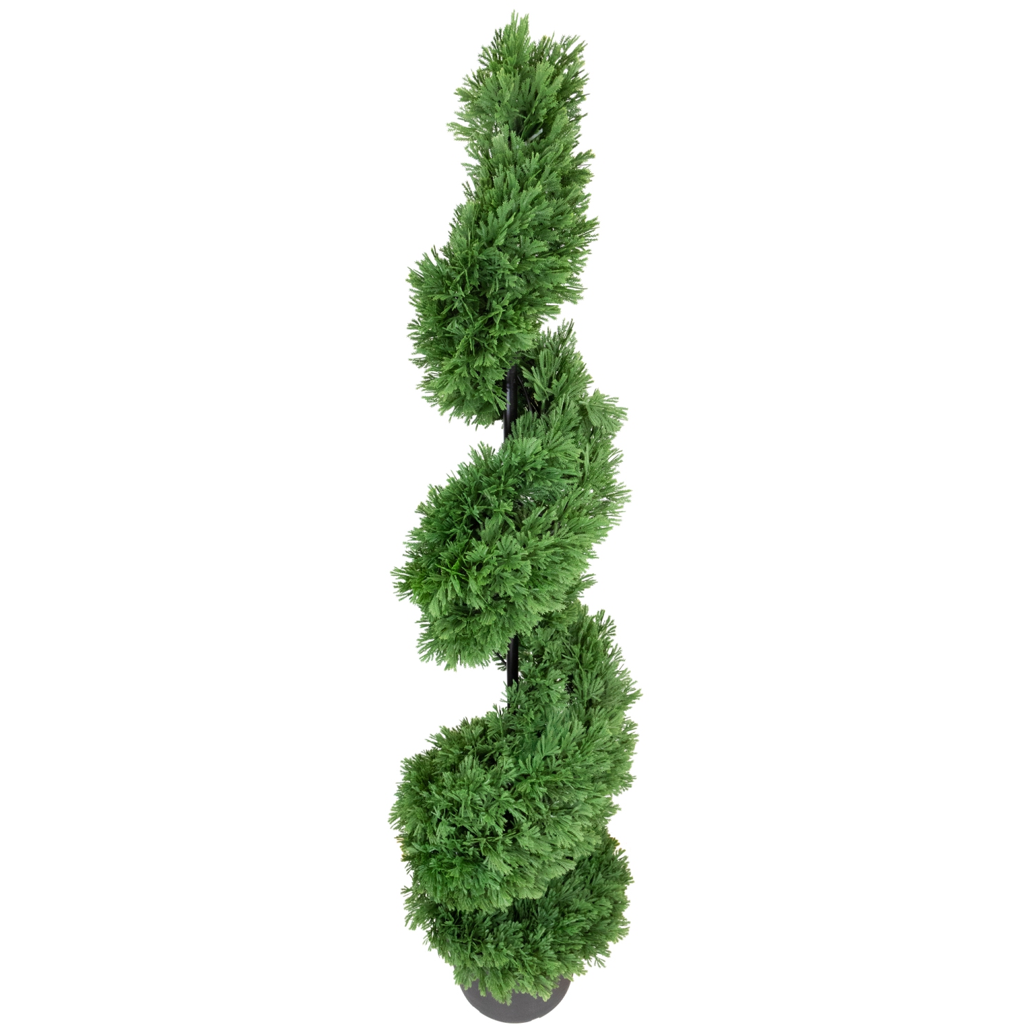 Real Touch™ Artificial Cedar Spiral Topiary Tree in Black Pot, Unlit - 5'