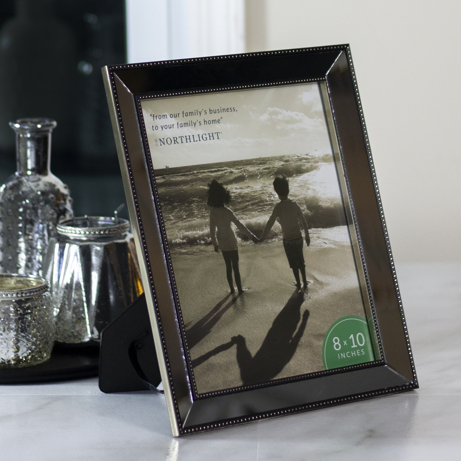 Cadre photo rectangulaire avec miroir pour photo de 8 x 10 po - 12 po - Noir et argenté