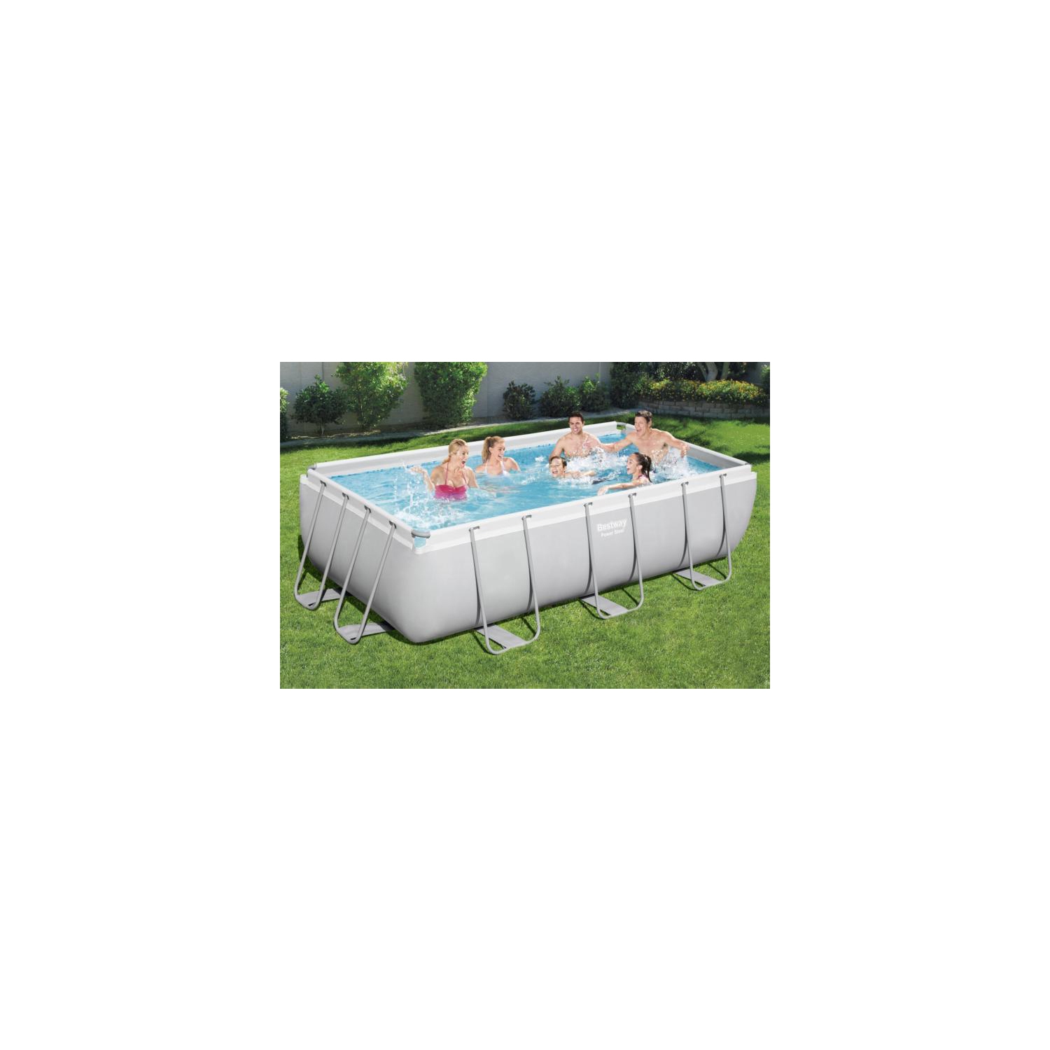 Bestway Power Steel™ 13'3" x 6'7" x 39.5"/4.04m x 2.01m x 1.00m Rectangular Pool Setwith ladder, chemical dispenser for clean and healthy pool water by chlorine, ladder.