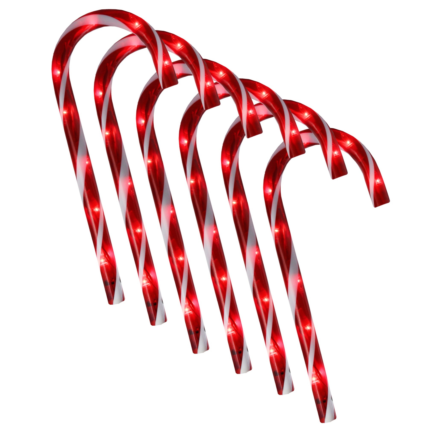 Set of 6 Pre-Lit Red and White Blinking Candy Cane Outdoor Christmas Pathway Markers 12"