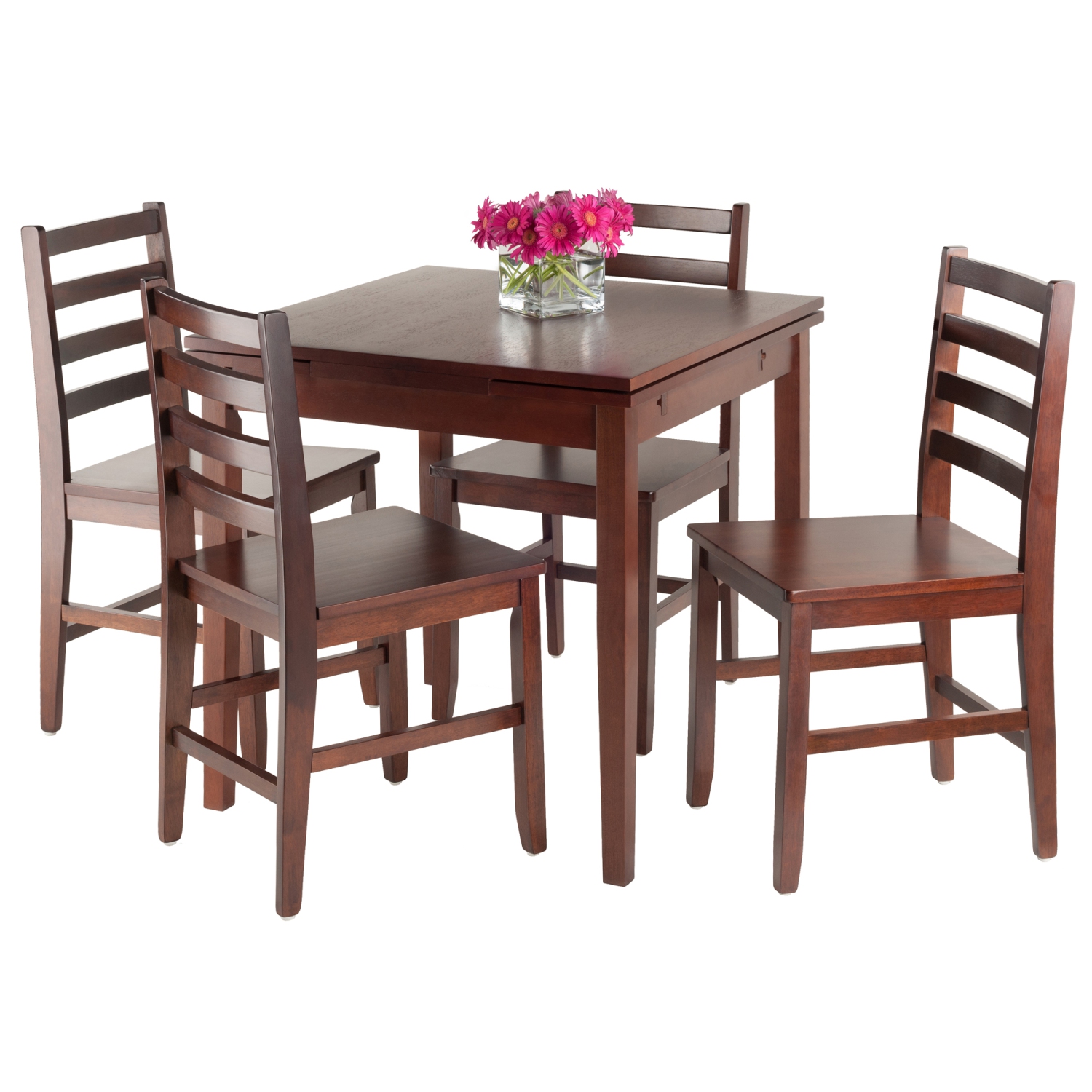 Pulman 5-Pc Extendable Table with Ladder-back Chairs, Walnut