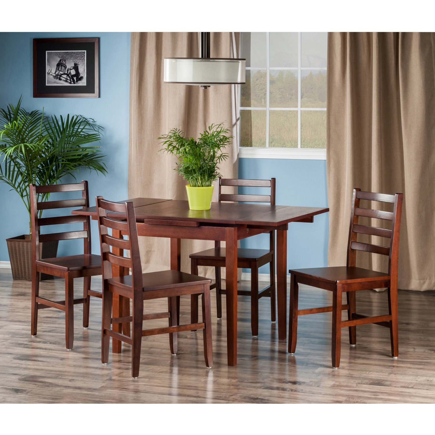 Pulman 5-Pc Extendable Table with Ladder-back Chairs, Walnut