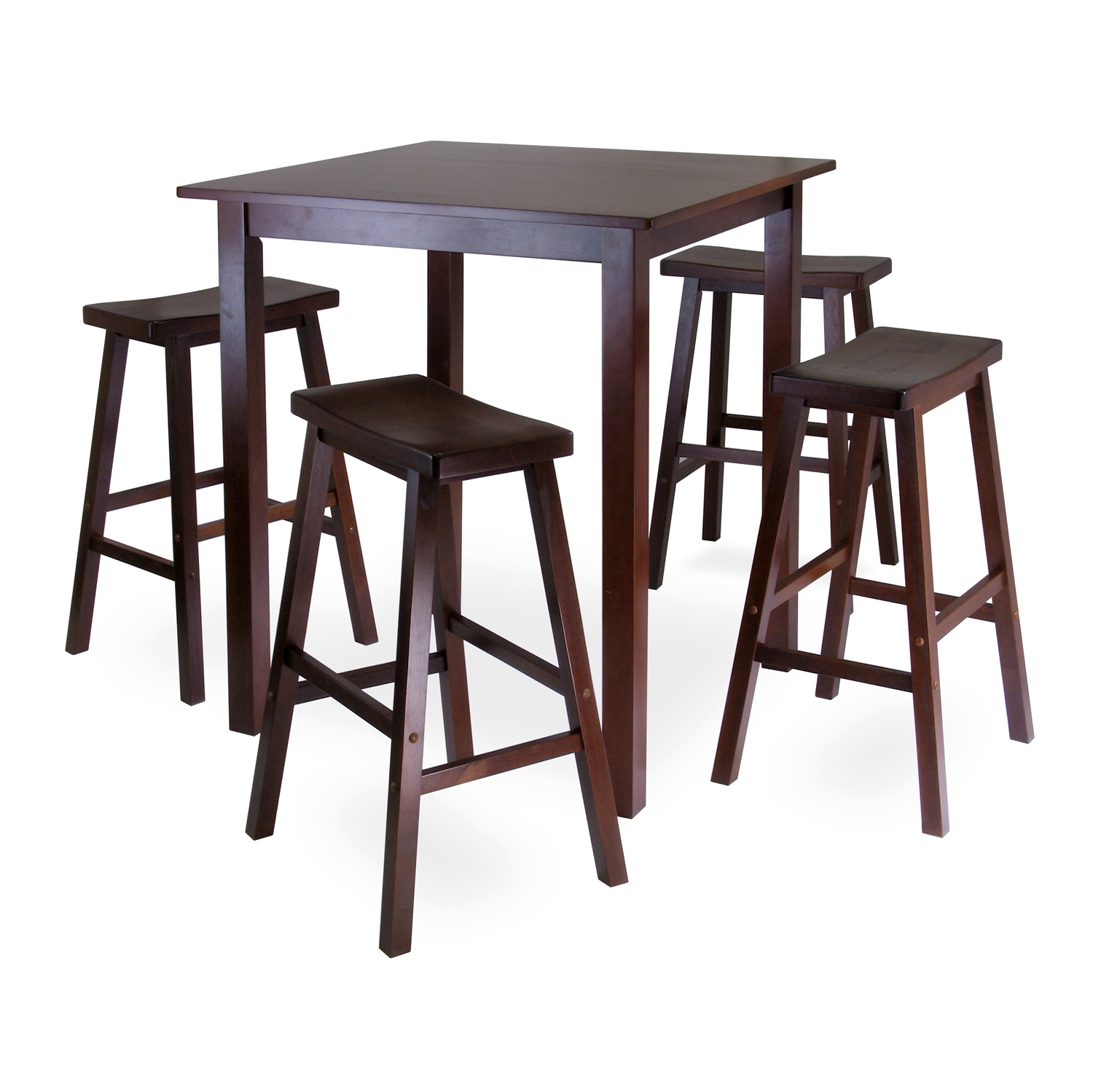 Parkland – Table haute 5 pièces avec tabourets de bar à siège selle, noyer