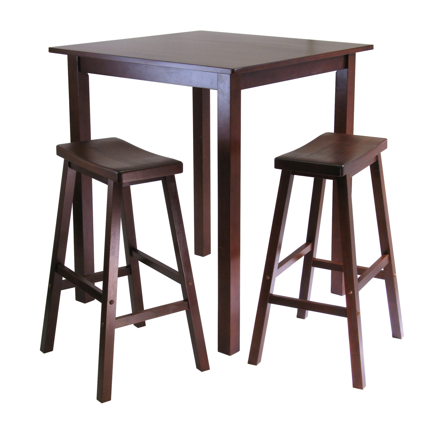 Parkland – Table haute 3 pièces avec tabourets de bar à siège selle, noyer