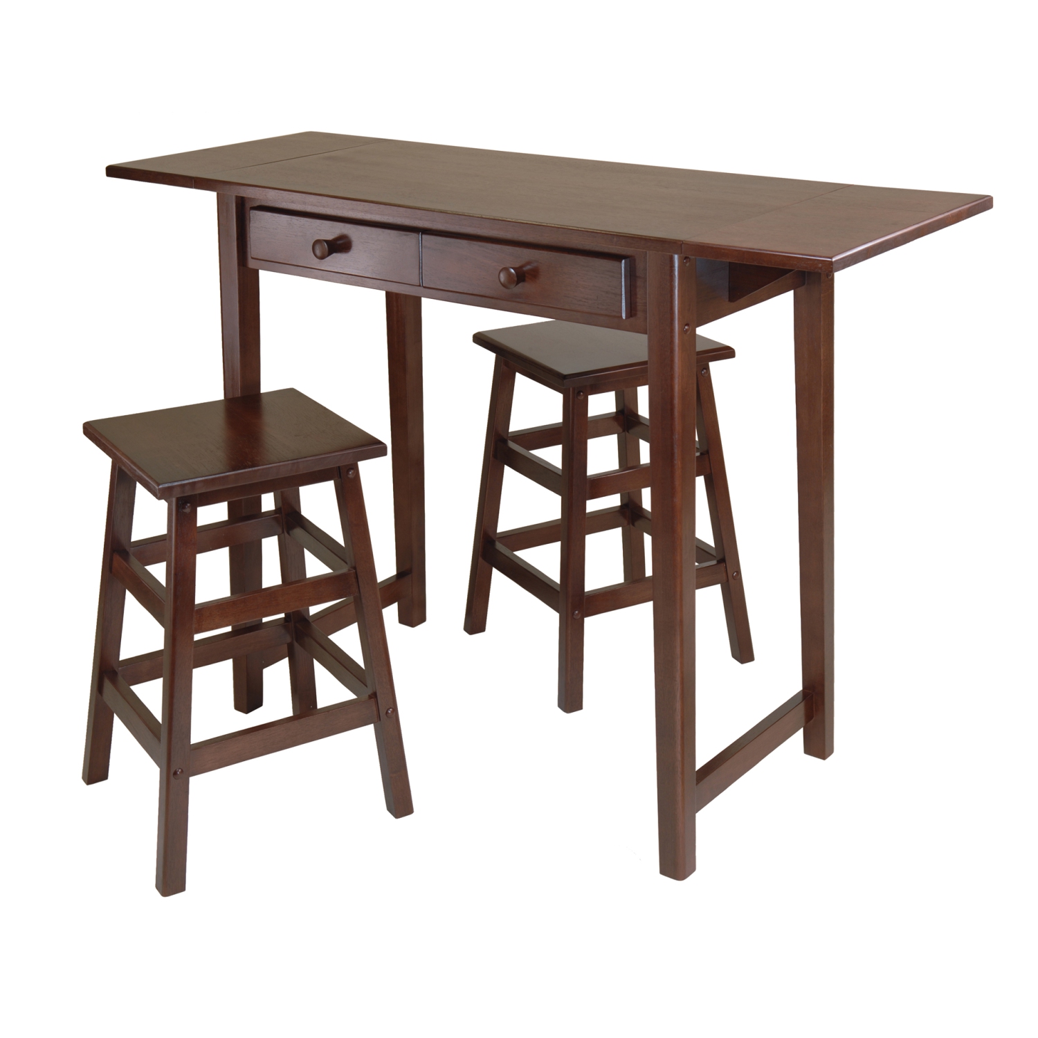 Mercer 3-Pc Drop Leaf Island with Square Seat Counter Stools, Cappuccino