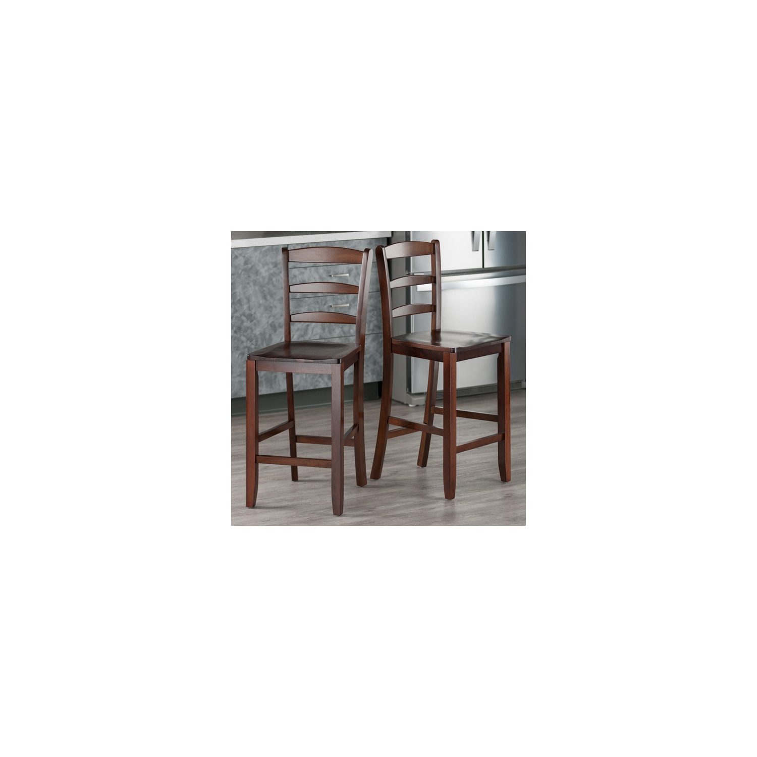 Lynnwood 3-Pc Drop Leaf Table with Ladder-back Counter Stools, Walnut