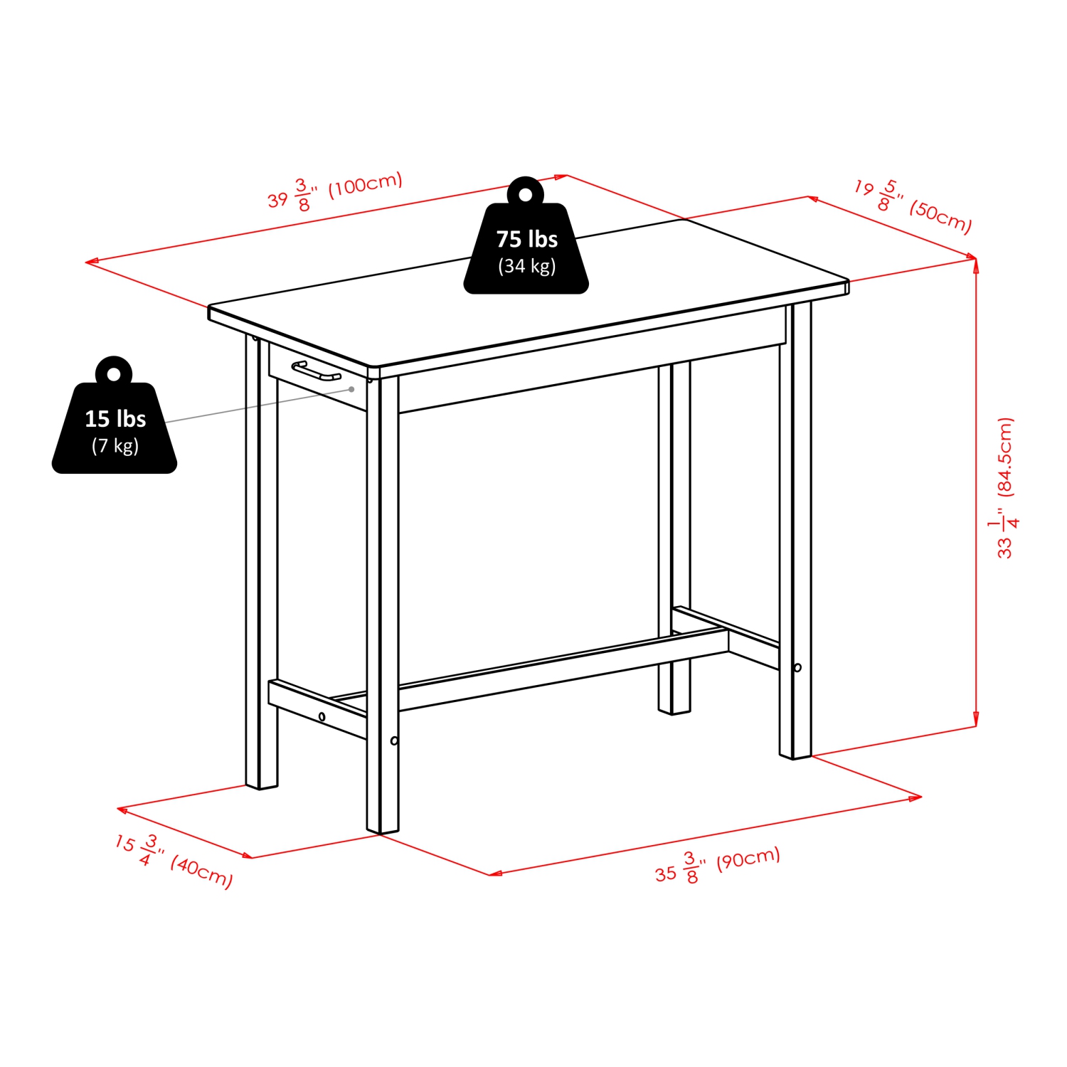 Ensemble 3 pièces avec table à déjeuner et tabourets de comptoir à dossier en V Sally, noyer