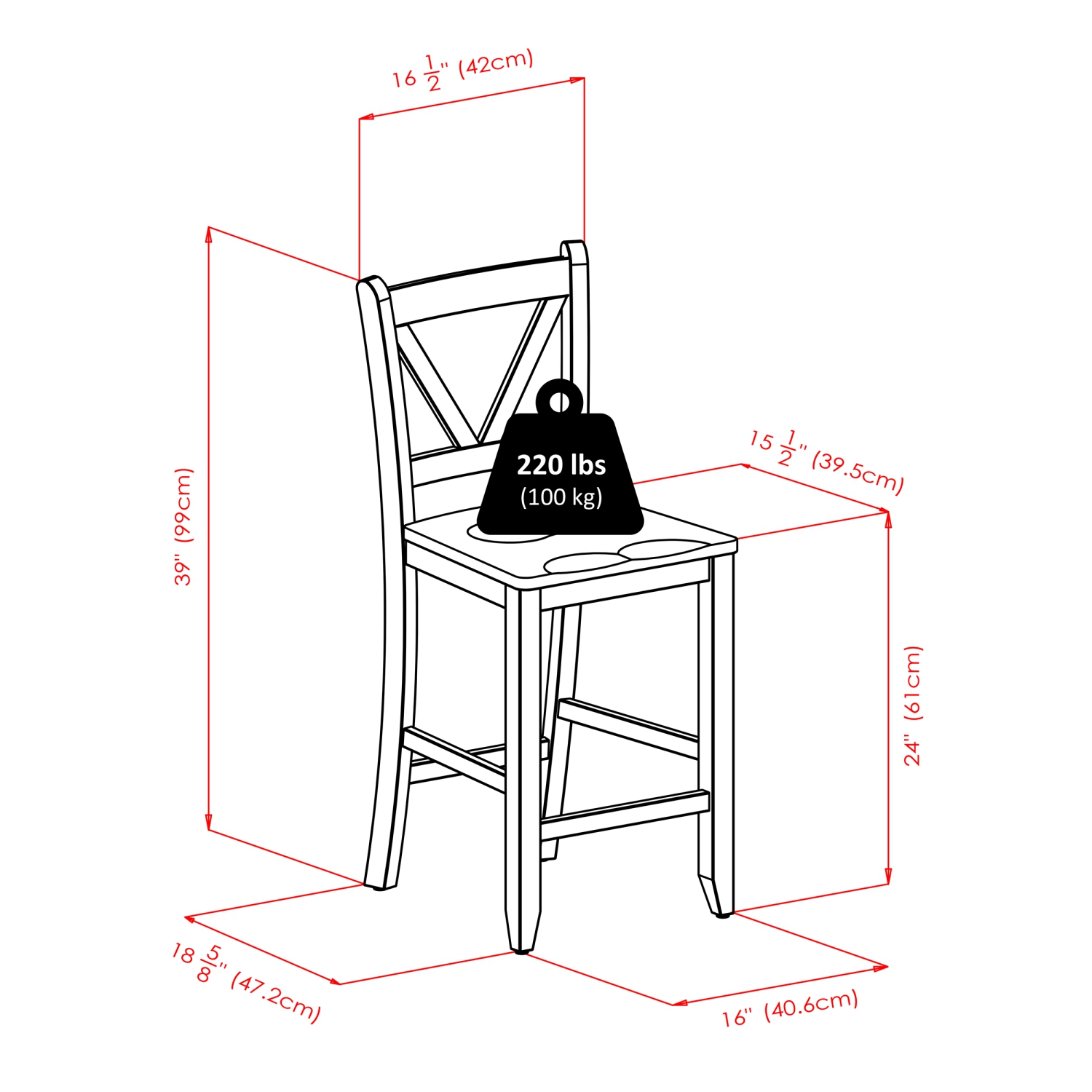 Ensemble 3 pièces avec table à déjeuner et tabourets de comptoir à dossier en V Sally, noyer