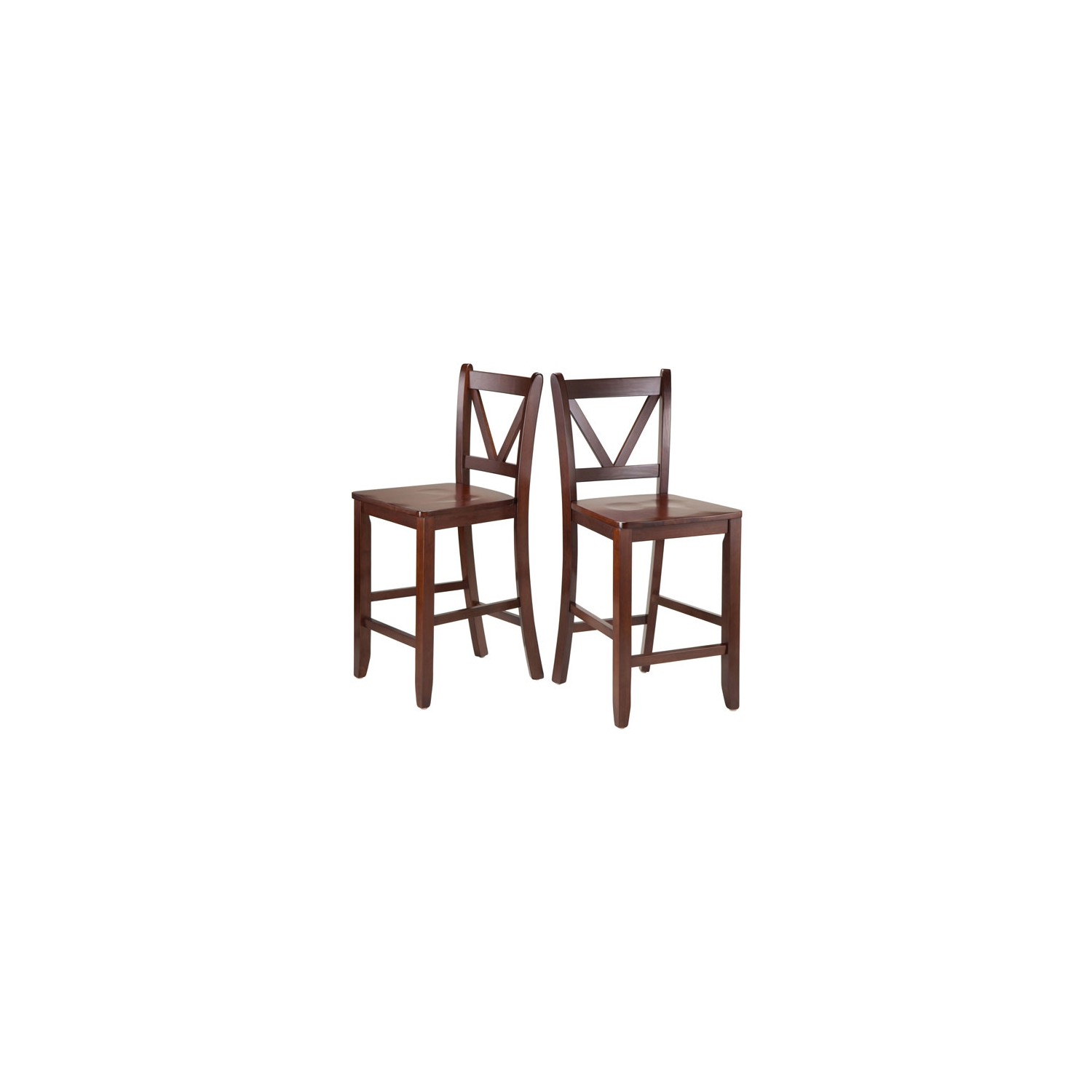 Ensemble 3 pièces avec table à déjeuner et tabourets de comptoir à dossier en V Sally, noyer