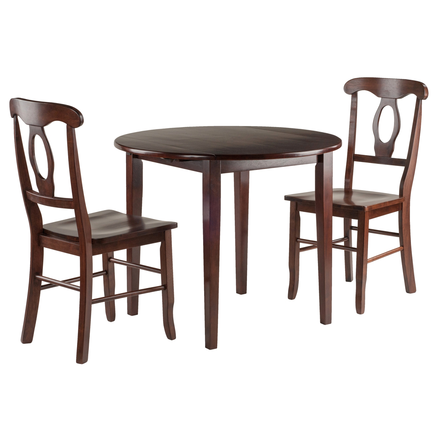 Clayton 3-Pc Drop Leaf Table with Key Hole-backChairs, Walnut