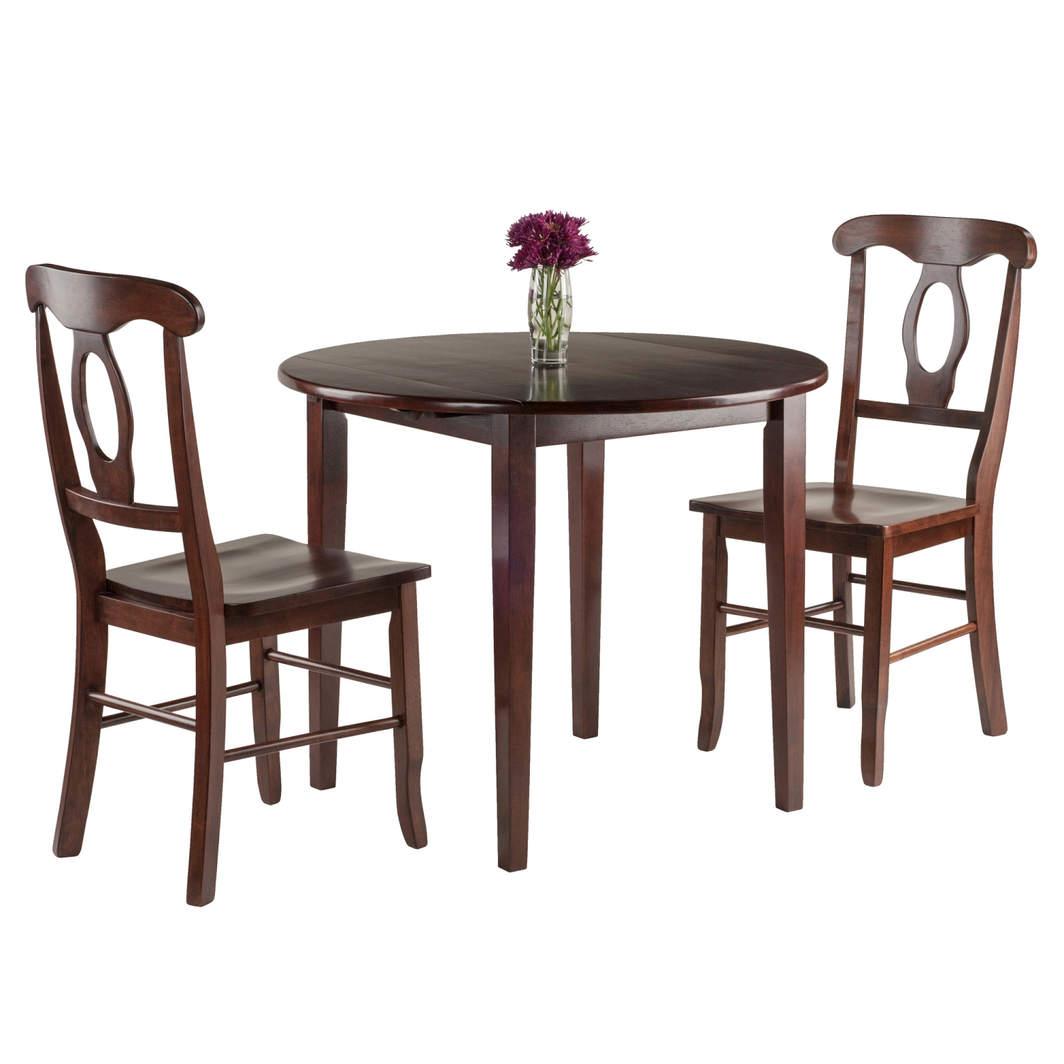 Clayton 3-Pc Drop Leaf Table with Key Hole-backChairs, Walnut