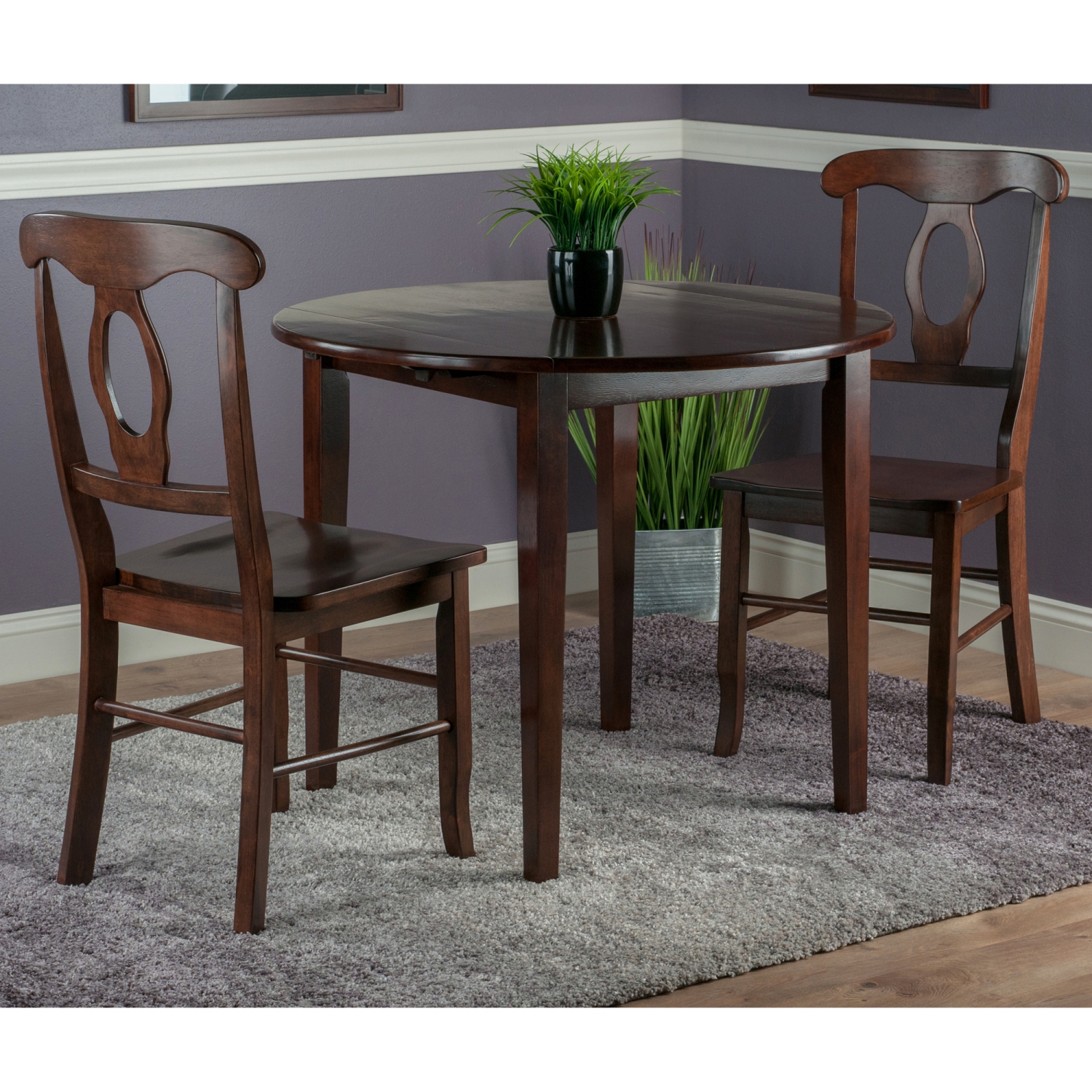 Clayton 3-Pc Drop Leaf Table with Key Hole-backChairs, Walnut