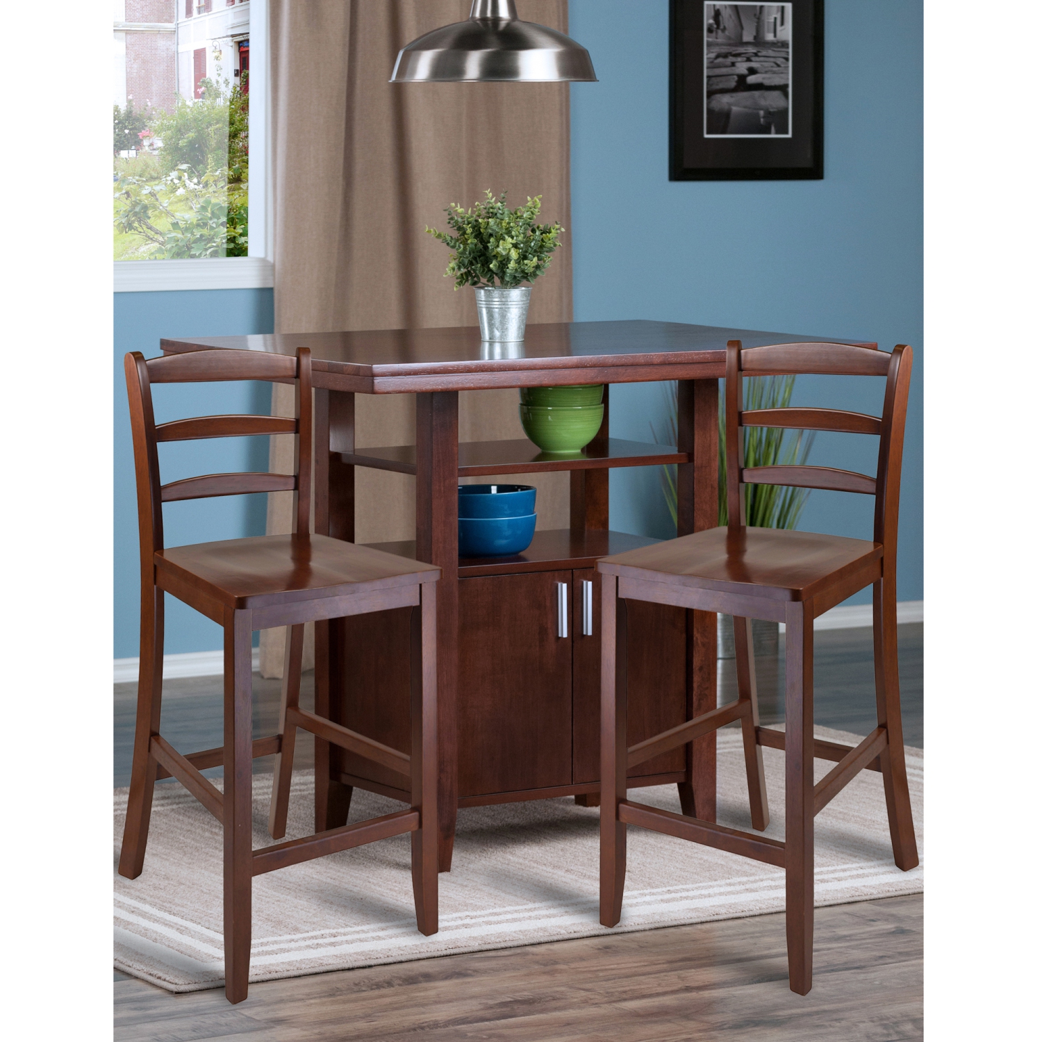 Albany 3-Pc High Table Ladder-back Counter Stools, Walnut
