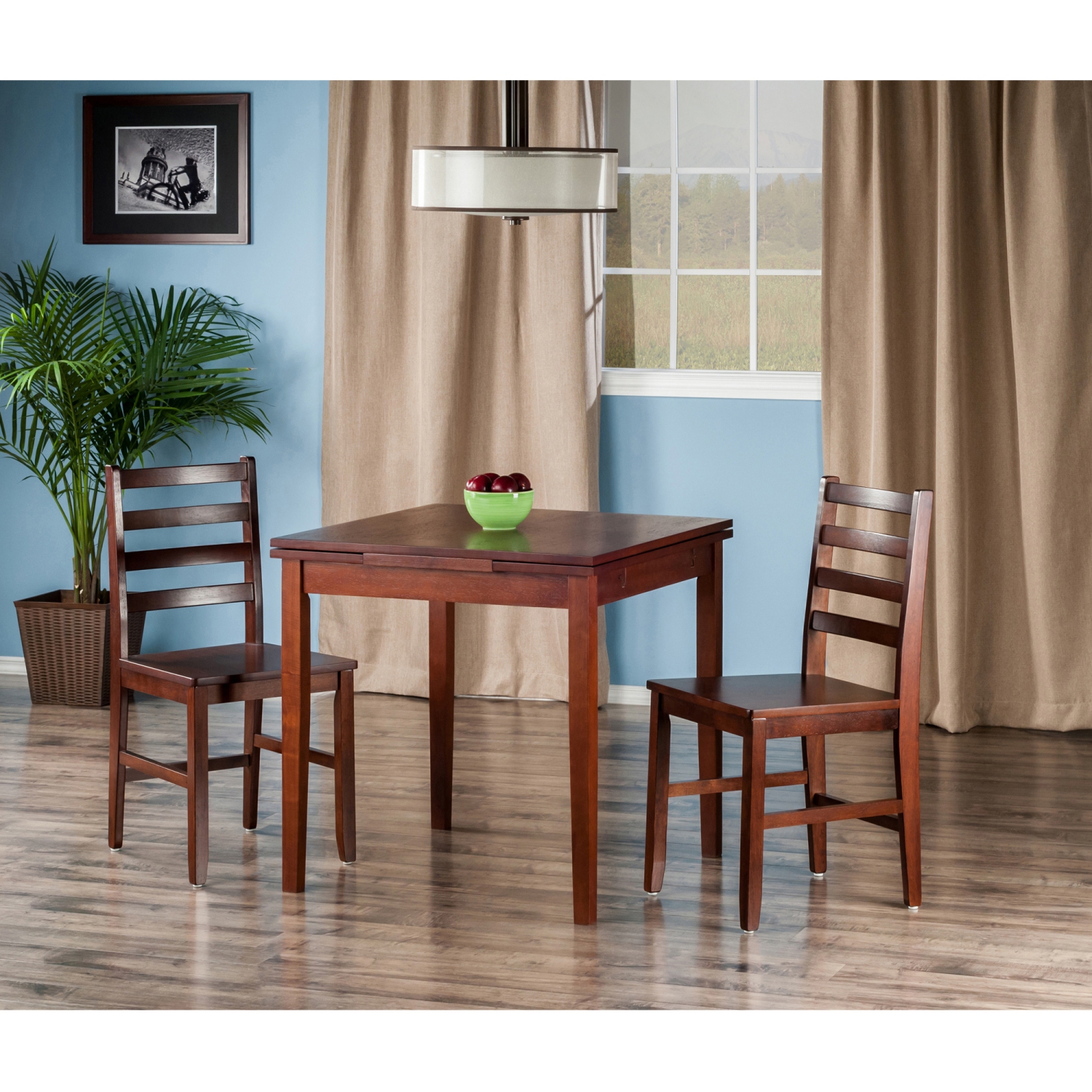 Pulman 3-Pc Dining Table with Ladder-back Chairs, Walnut