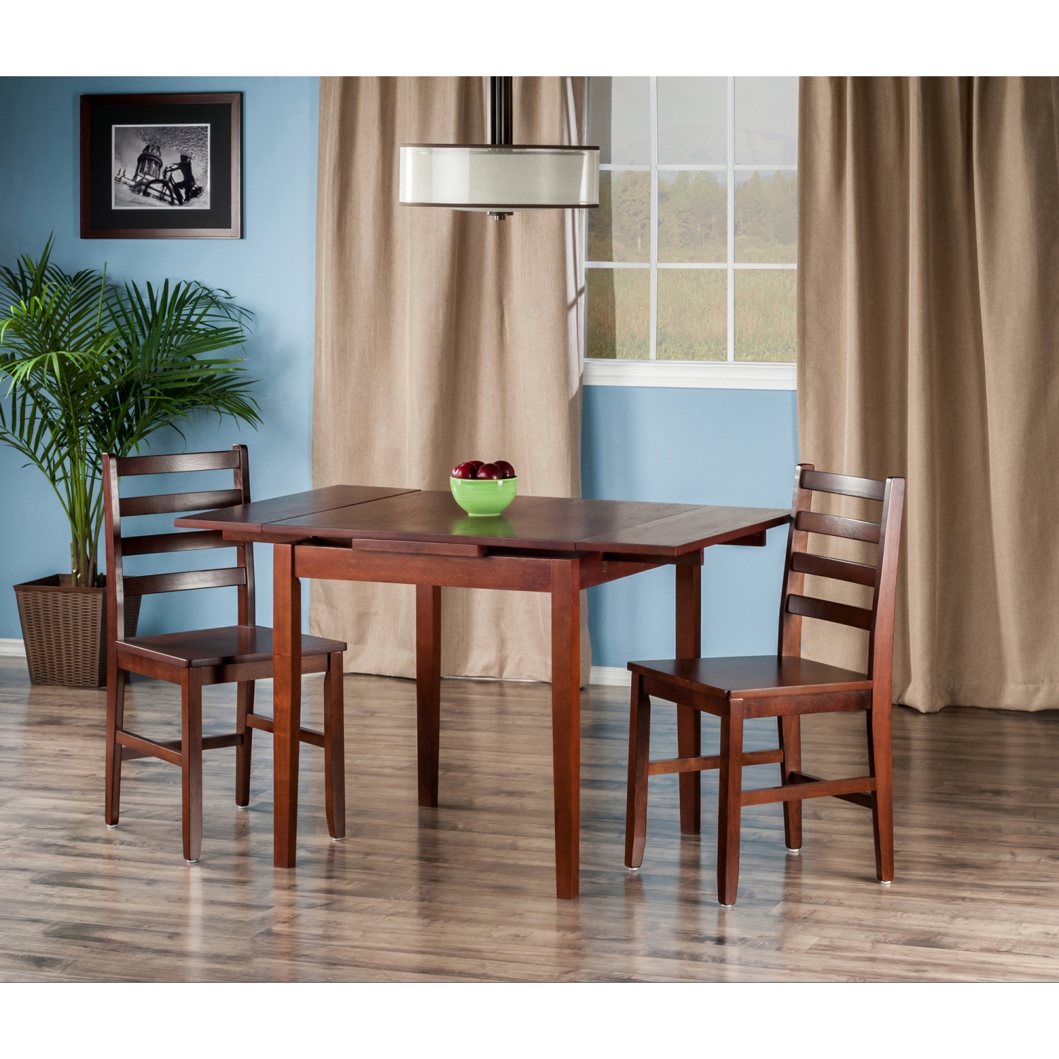 Pulman 3-Pc Dining Table with Ladder-back Chairs, Walnut
