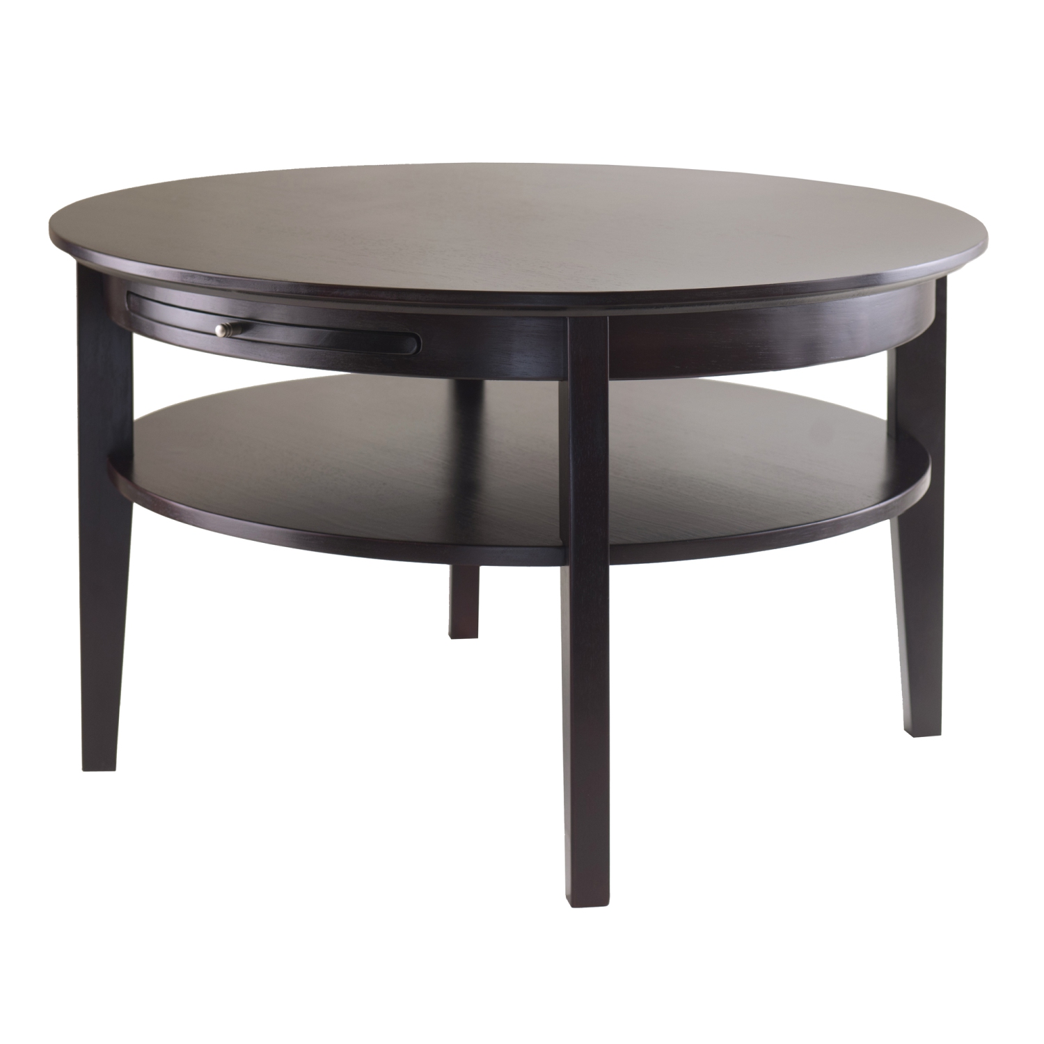 Table basse ronde Amelia avec plateau coulissant, espresso