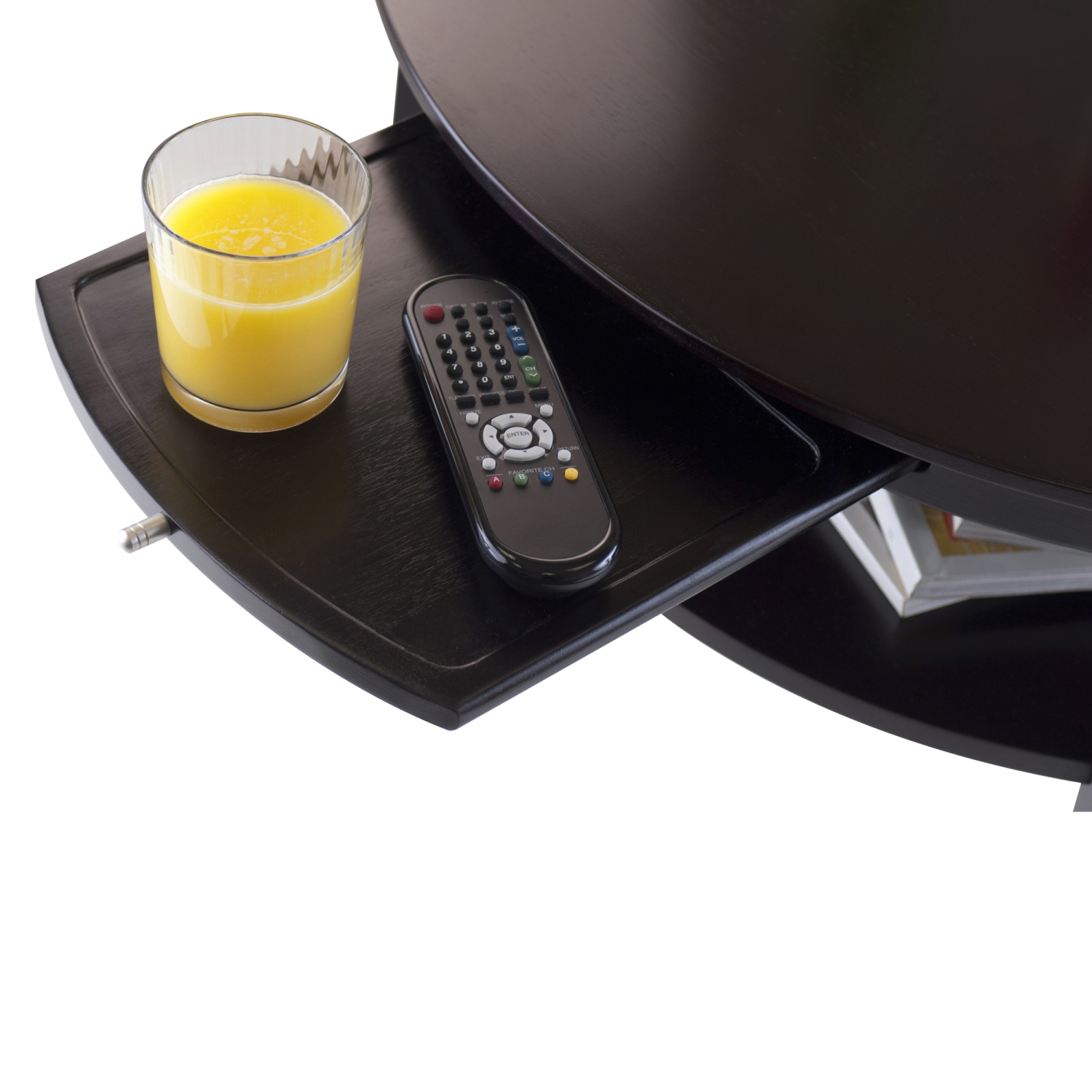 Table basse ronde Amelia avec plateau coulissant, espresso