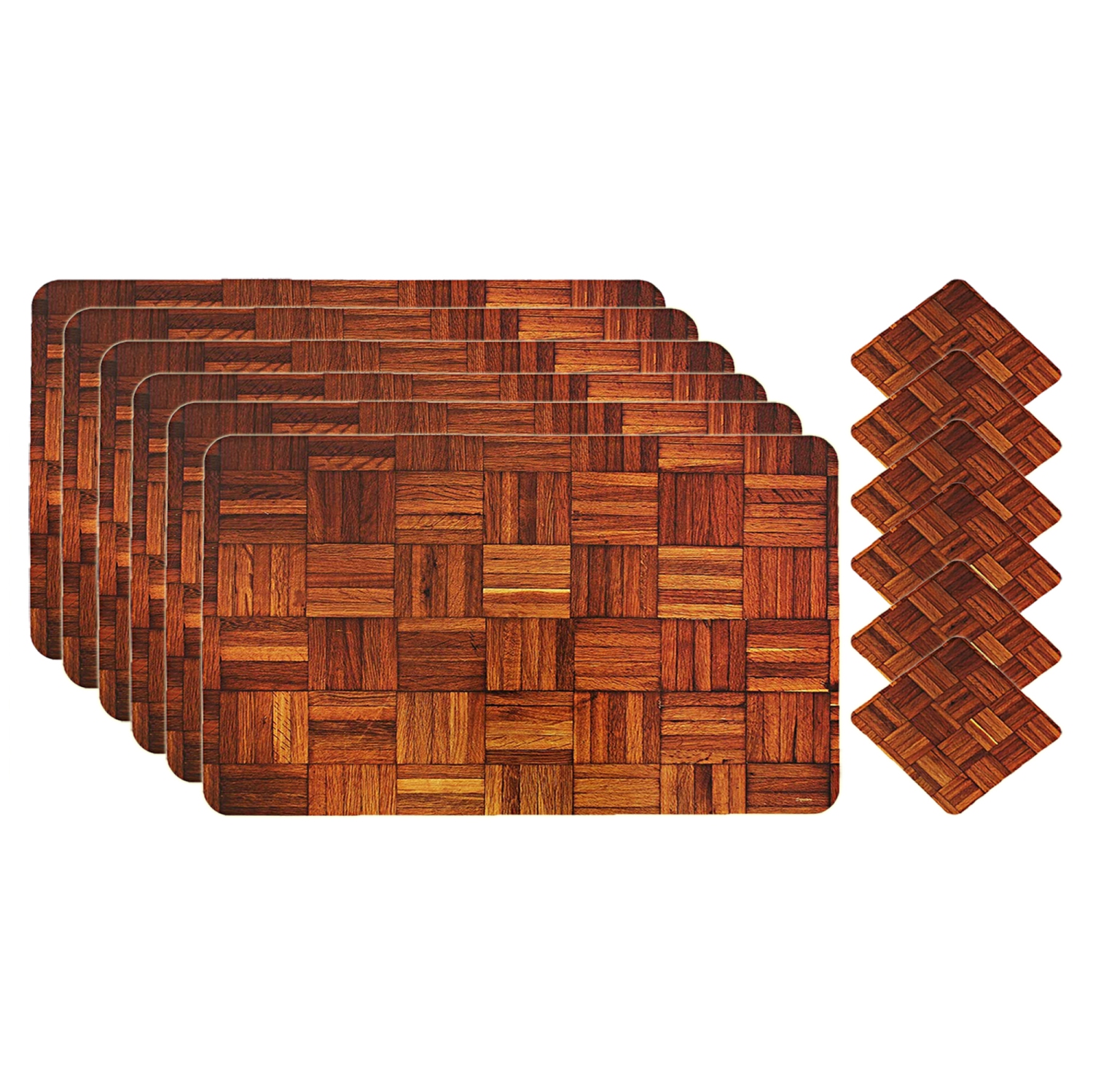 ISTAR 6 Pcs Dining Tablemat Wooden Design PVC Place Mat Set with Tea Coasters For Dining Table