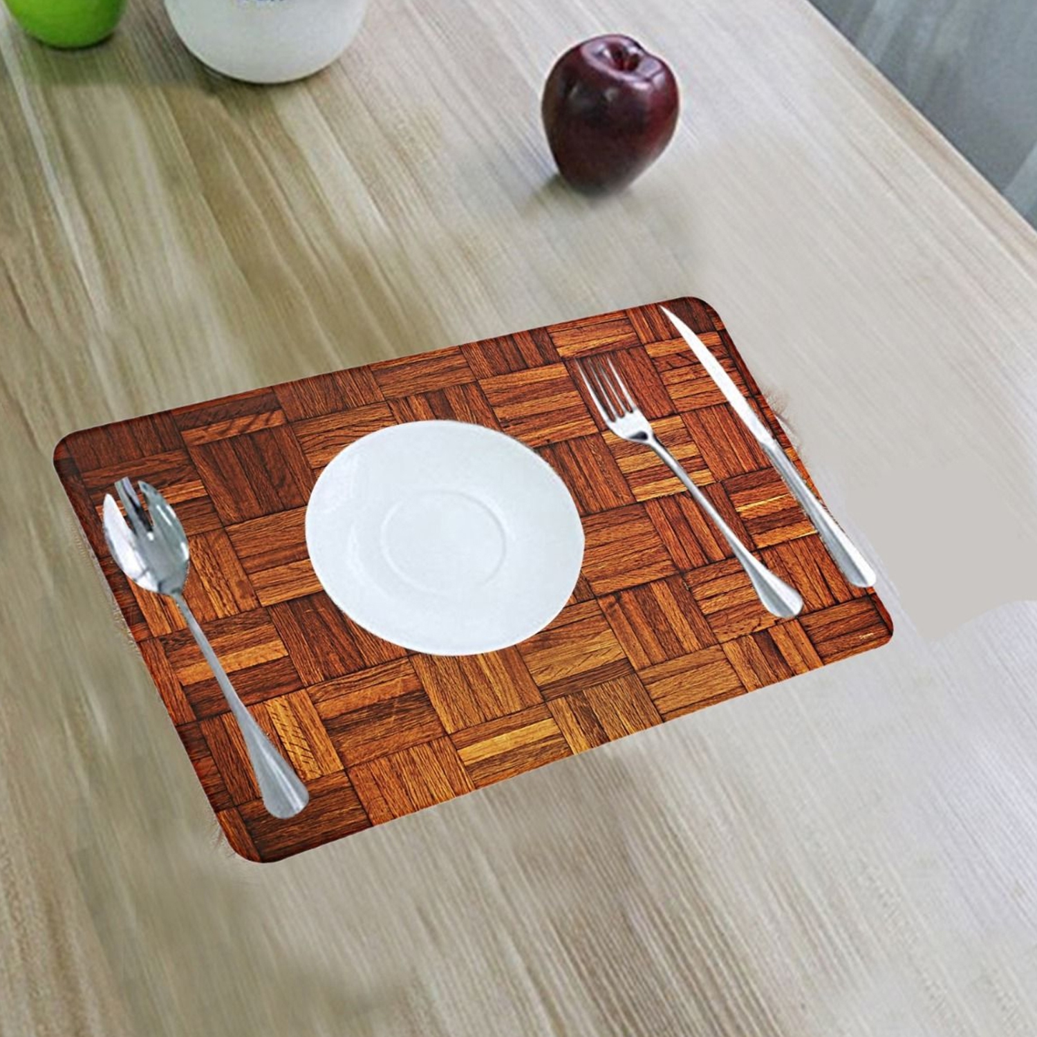 ISTAR 6 Pcs Dining Tablemat Wooden Design PVC Place Mat Set with Tea Coasters For Dining Table