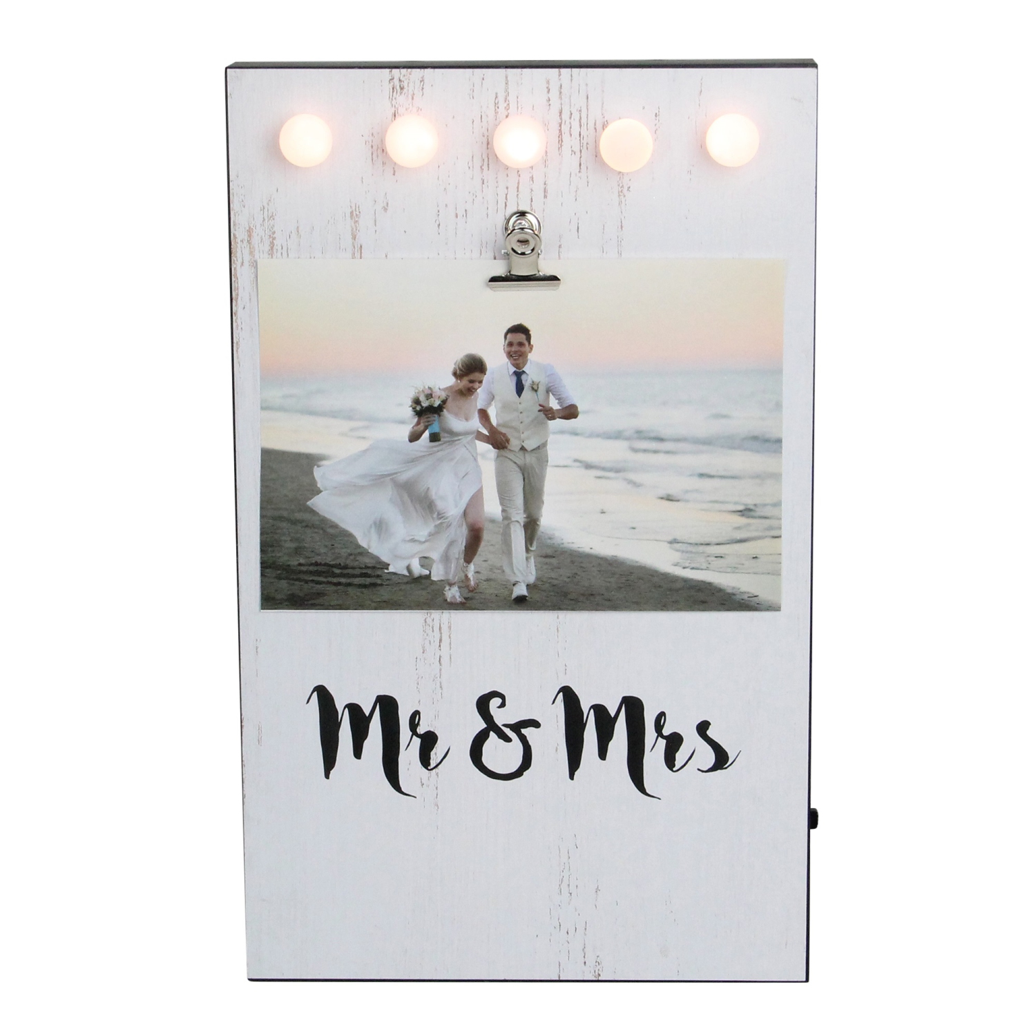 LED Lighted "Mr & Mrs" Picture Frame with Clip - for a 4" x 6" Photo